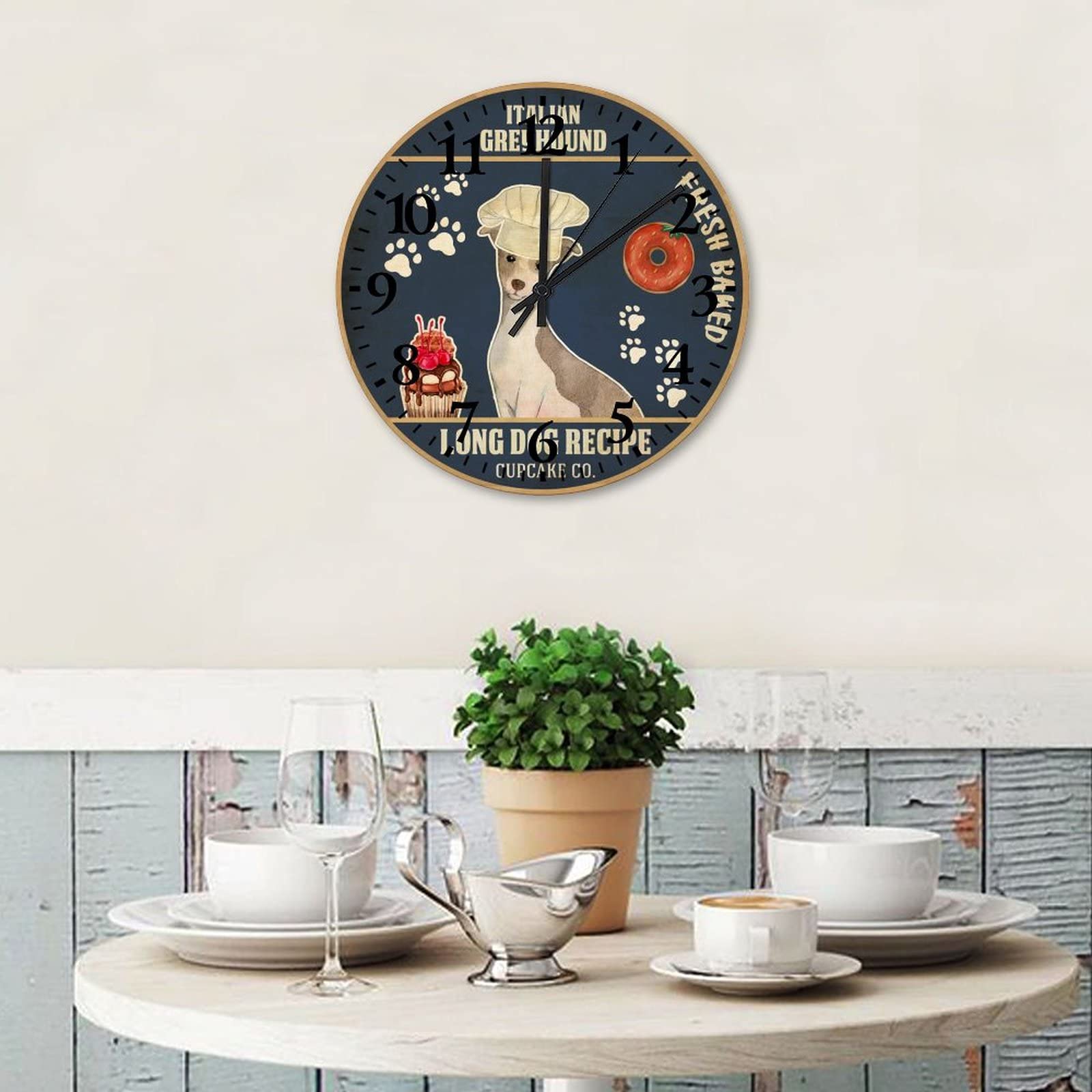 Funny Baking Italian Greyhound Wall Clock - 15 Inch Non-Ticking Kitchen Decor for Bakeries & Restaurants