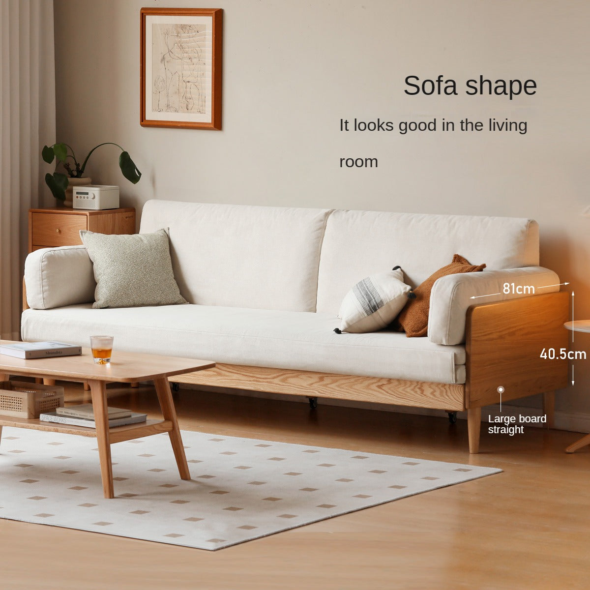 Oak Solid Wood Sofa Bed with Folding White Goose Feather Cushions - Convertible Sleeper for Small Spaces & Guest Rooms