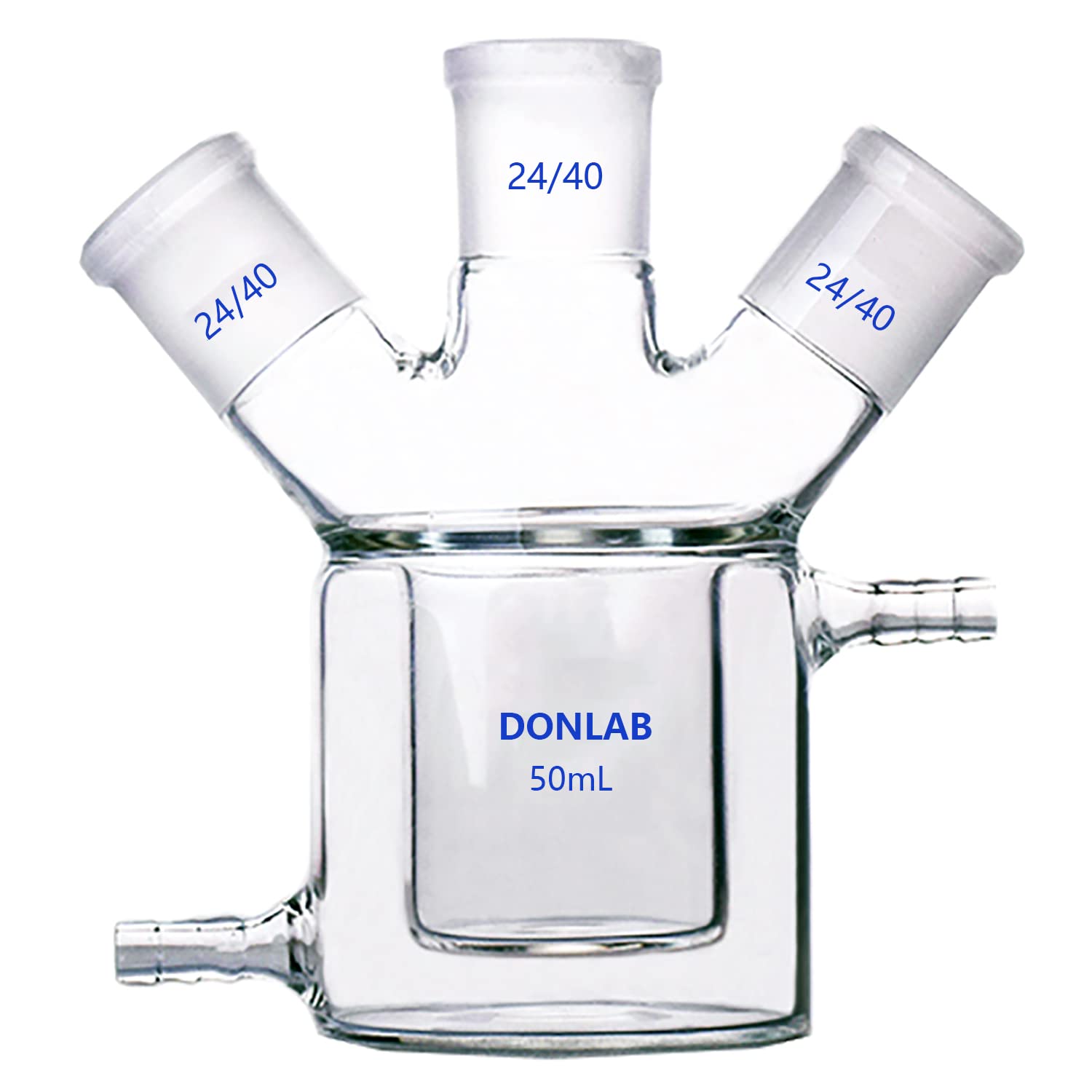 50ml 3-Neck Double Layer Jacketed Glass Reactor Flask with 24/40 Ground Glass Joints - Flat Bottom Chemistry Lab Equipment for Distillation, Synthesis & Chemical Reactions