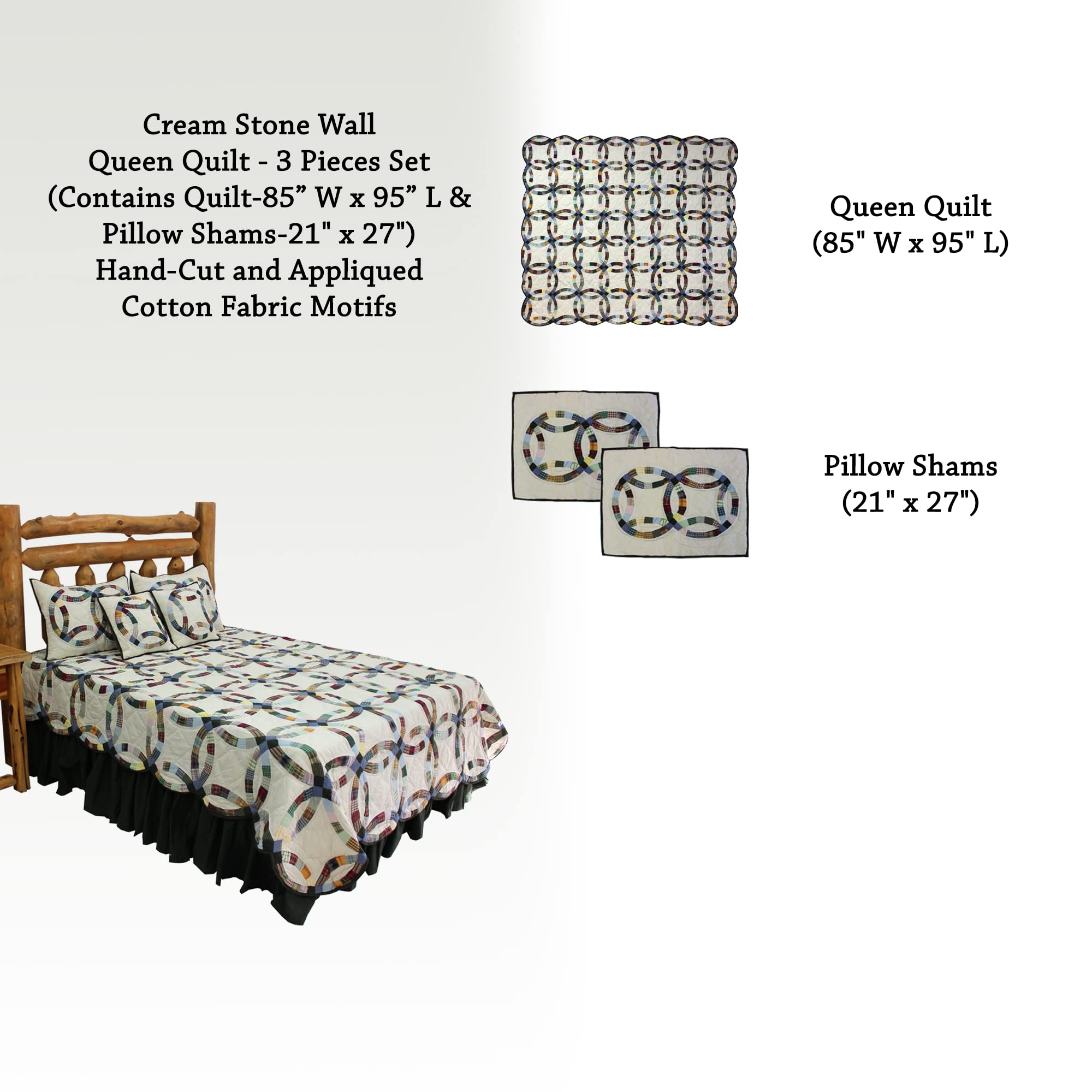 Handmade Patchwork Cotton Queen Quilt Set - 3 Piece (85