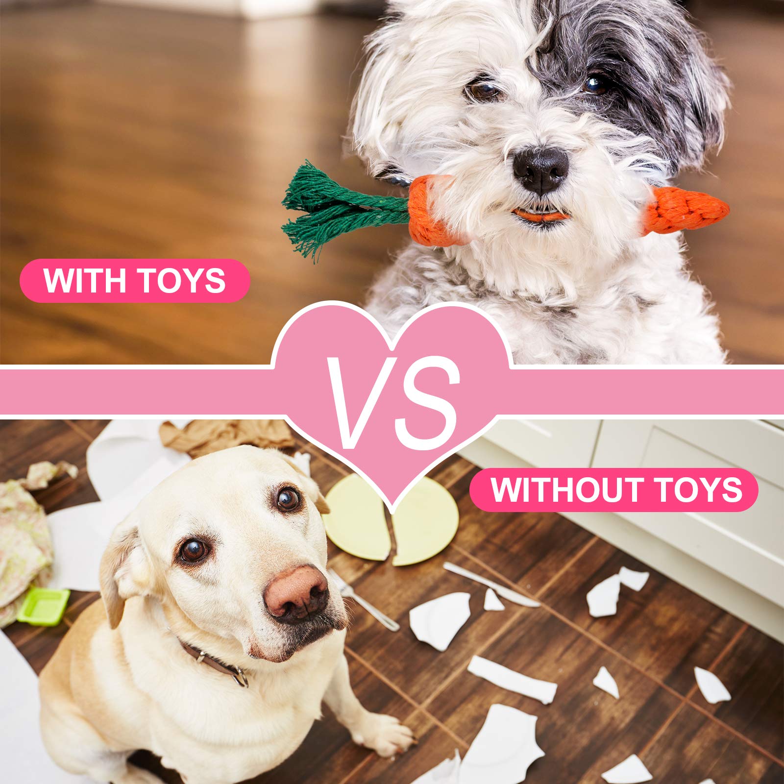Whaline 4PCS Easter Dog Toy Kit - Puppy Chew Toys, Carrot Ball, Rabbit & Yellow Duck Cotton Rope Toys for Small Medium Large Dogs - Easter Pet Gifts for Playtime & Teeth Cleaning - Perfect for Indoor/Outdoor Play, Training Rewards, and Holiday Pet Presents