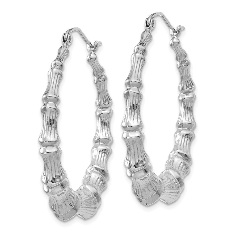 14K Solid White Gold Bamboo Hoop Earrings for Women - 36mm x 34mm Dainty Everyday Jewelry, Perfect for Office, Date Night & Special Occasions