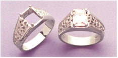 10K Solid Gold or Sterling Silver 9x7mm Emerald Cut Pre-Notched Blank Nugget Men's Ring - Size 10 (Setting 163 320/143 320) - Perfect for Weddings, Engagements & Everyday Jewelry