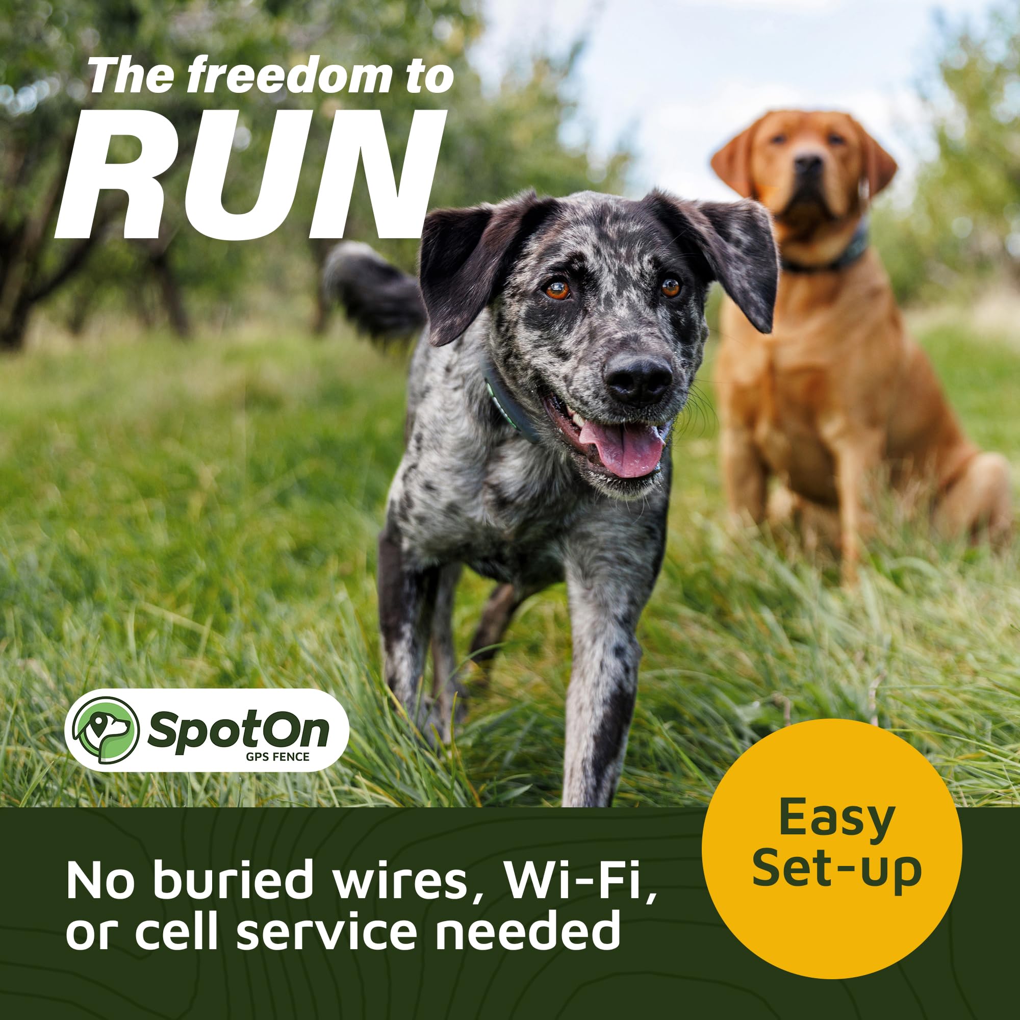 SpotOn GPS Dog Fence Collar - Long Battery Life, Wireless & Waterproof Virtual Dog Fence System with App Control | Accurate All-Terrain Tracking for Medium Dogs | Perfect for Backyard, Hiking & Outdoor Adventures