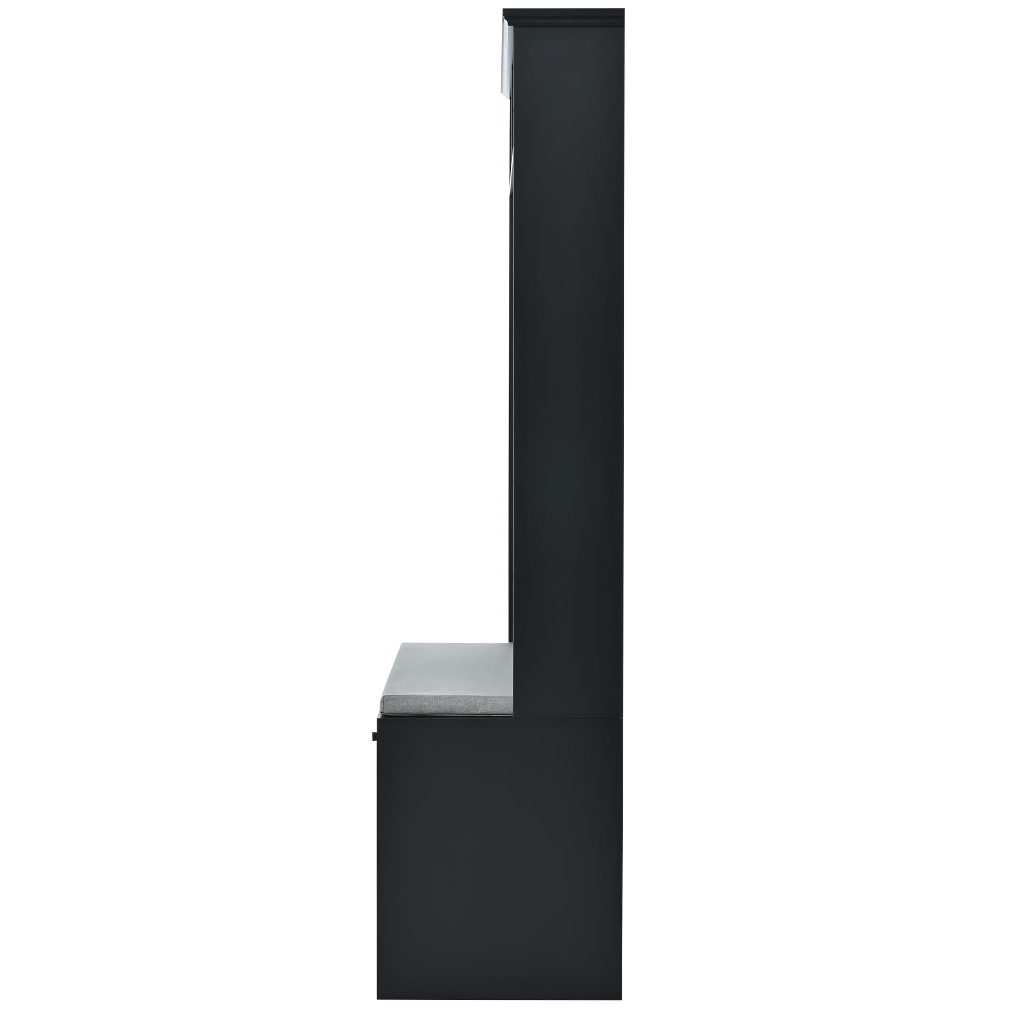 Polibi Modern Entryway Coat Rack with Upholstered Bench, Flip-Up Shoe Storage & 2 Drawers - Hall Tree with 4 Metal Hooks & Top Shelf - Space-Saving Entryway Organizer for Living Room, Bedroom, Hallway (Black) - Perfect for Small Spaces & Home Organization