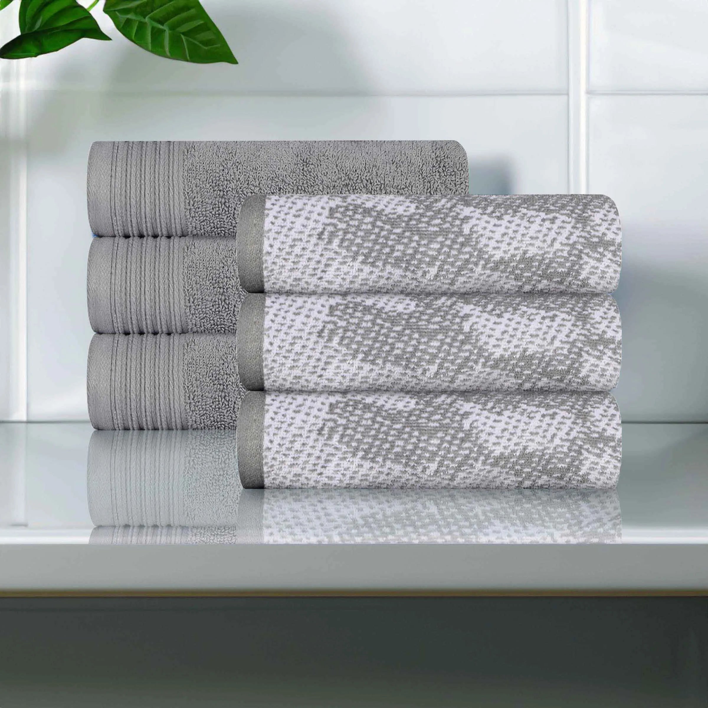 Premium 6-Pack Cotton Marble & Solid Medium Weight Hand Towels - Soft, Absorbent Bath & Kitchen Towels for Home, Gym, and Spa Use