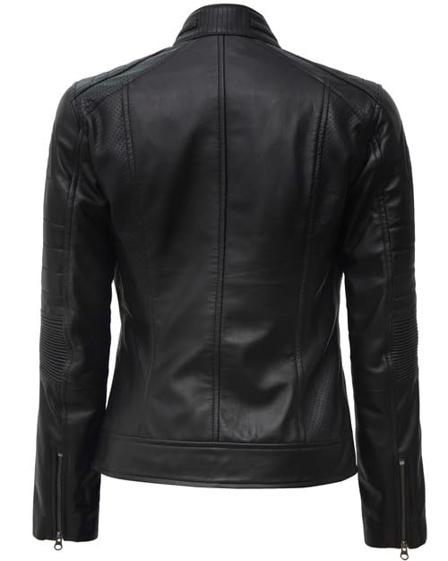 Decrum Genuine Leather Jacket for Women - Stylish Cafe Racer Motorcycle Jacket with Premium Stitching | Perfect for Biker Fashion, Night Outfits & Casual Wear