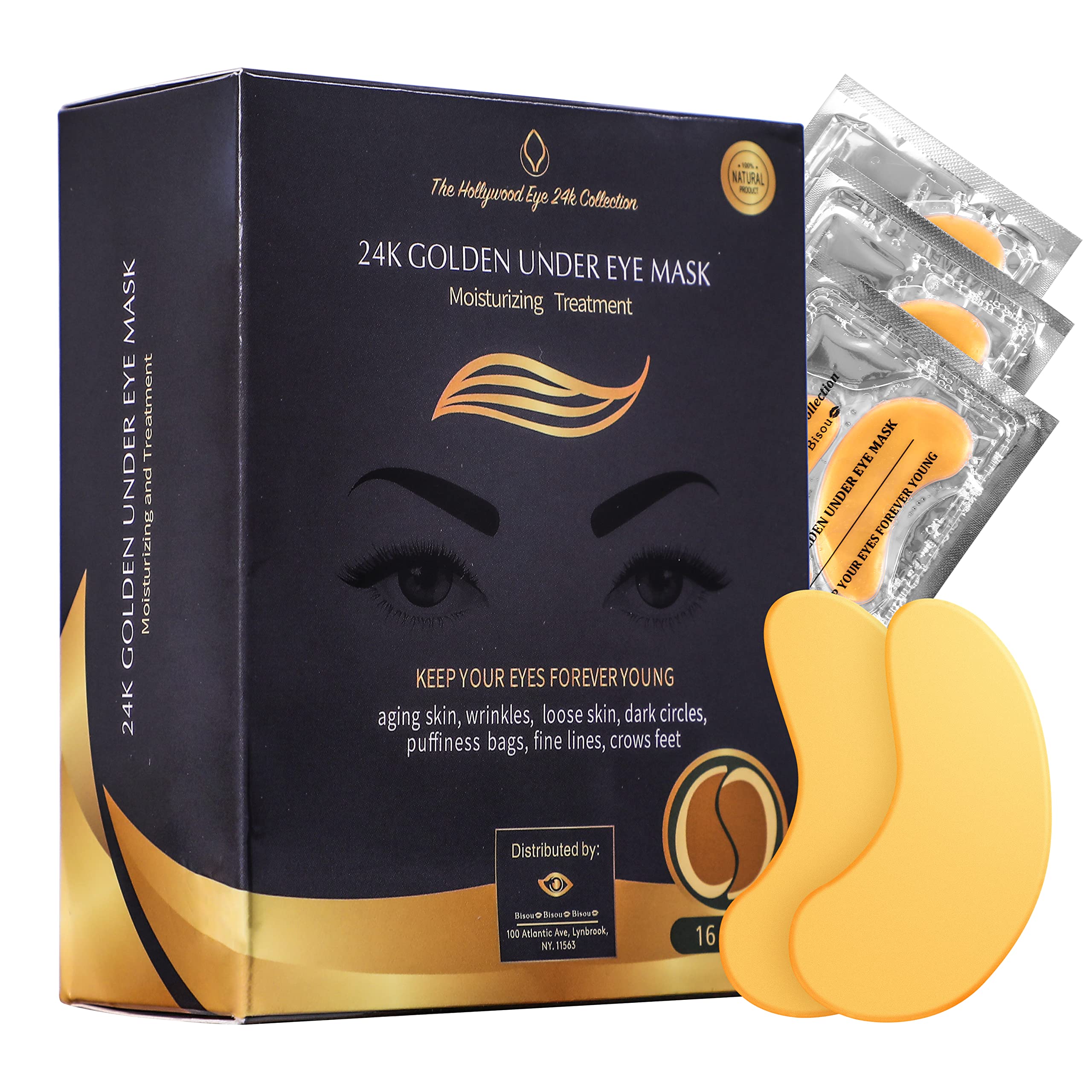 16 Pairs 24K Gold Hydrogel Under Eye Patches - Anti-Aging Eye Mask for Dark Circles, Puffiness & Wrinkles - Collagen Infused Eye Pads for Brightening & Hydration - Perfect for Night Routine & Travel Skincare