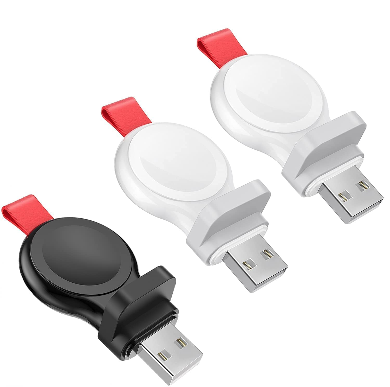 2-Pack White & 1-Pack Black Apple Watch Magnetic Charger - Fast USB Charging for Apple Watch Series 7/6/5/4/3/2/1/SE, Nike+ (38mm/40mm/41mm/42mm/44mm/45mm) - Portable Cordless Charger for Travel, Work & Home Use