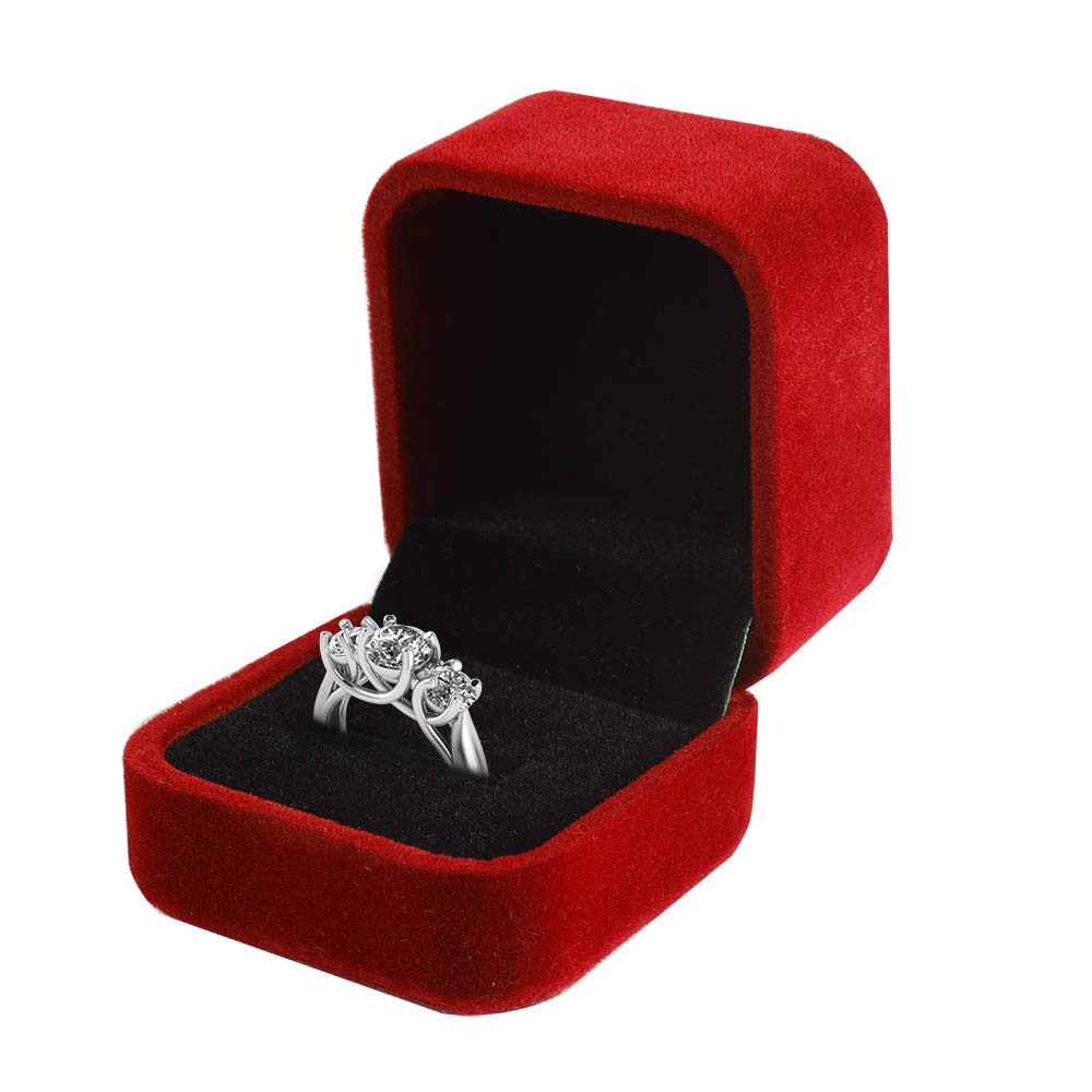 LamQee Velvet Engagement Ring Box - Jewelry Display & Storage Case for Earrings, Studs, Rings - Perfect Gift Box for Proposal, Wedding, Anniversary, Valentine's Day (Red) - Ideal for Proposals, Jewelry Storage & Special Occasions
