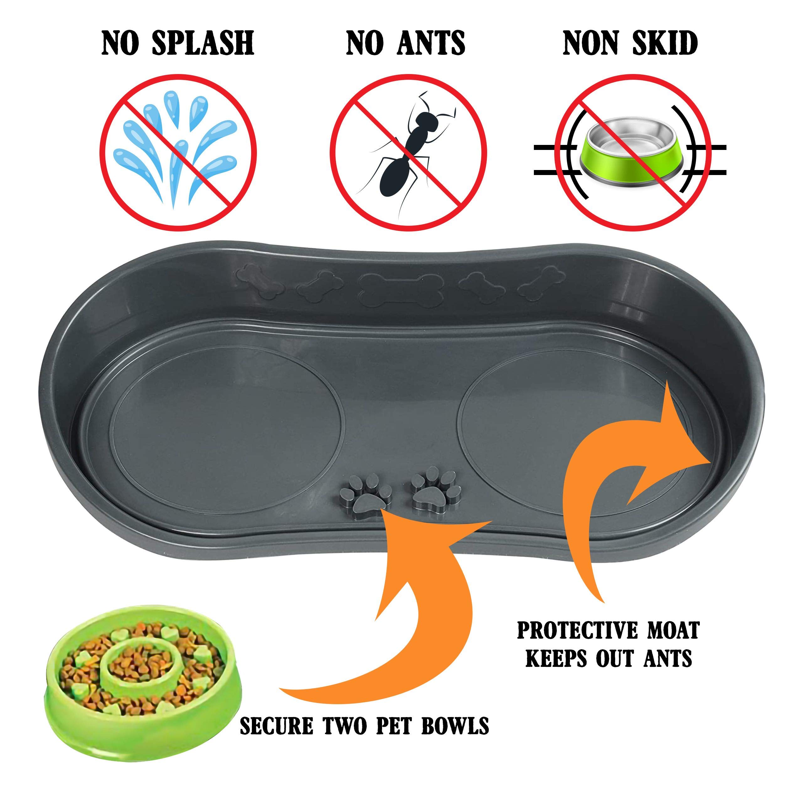 Non-Slip Pet Feeding Mat with 2 Slow Feeder Bowls - Anti-Skid Dog Bowl Tray for Small & Medium Breeds - Waterproof Floor Protector for Messy Eaters - Perfect for Kitchen, Crate or Outdoor Use