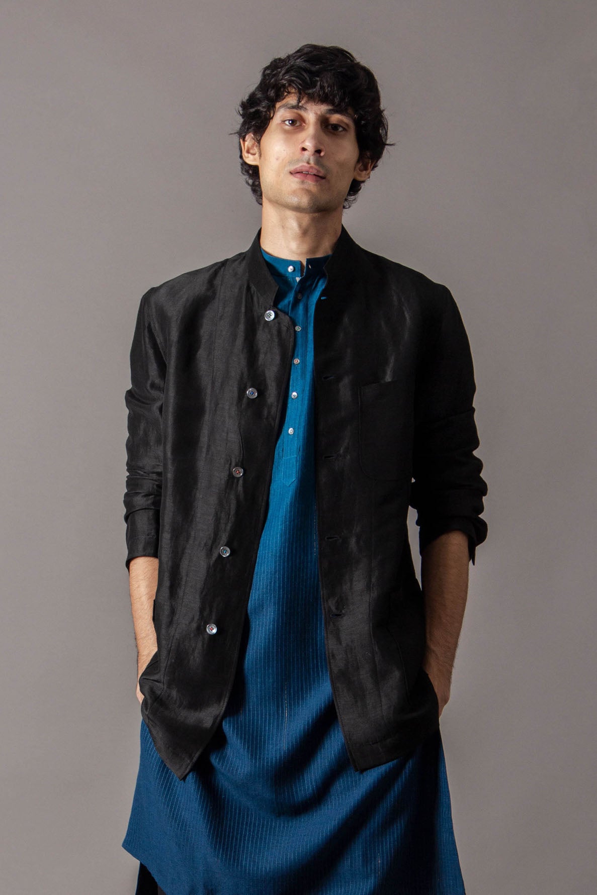 Elegant Black Bandhgala Jacket - Premium Satin Linen Blend for Men - Perfect for Weddings, Parties & Formal Events