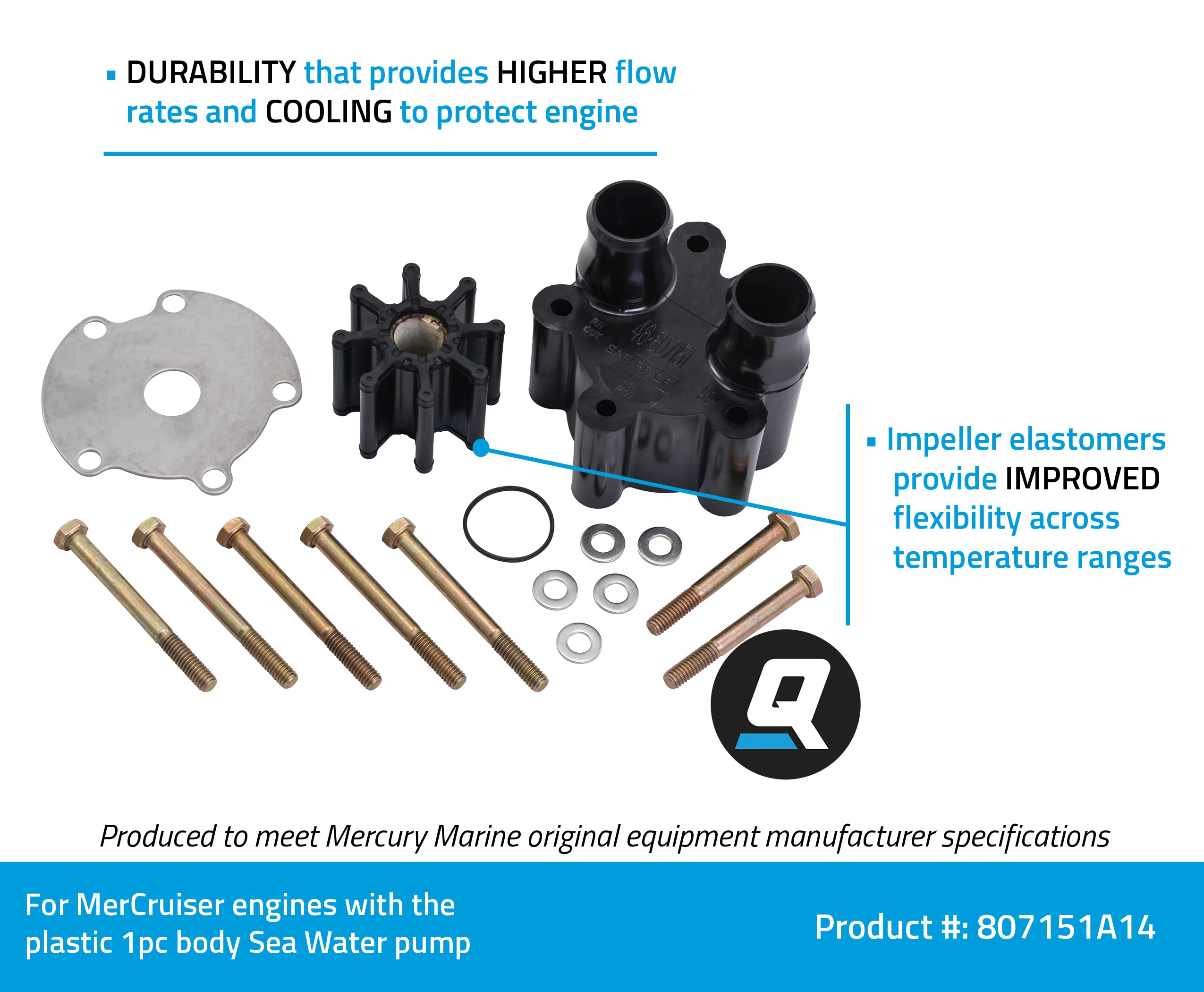 Quicksilver 807151A14 Sea Water Pump Body Kit for MerCruiser Engines - Replacement for One-Piece Engine Mounted Sea Water Pumps - Perfect for Marine Boating and Yacht Maintenance