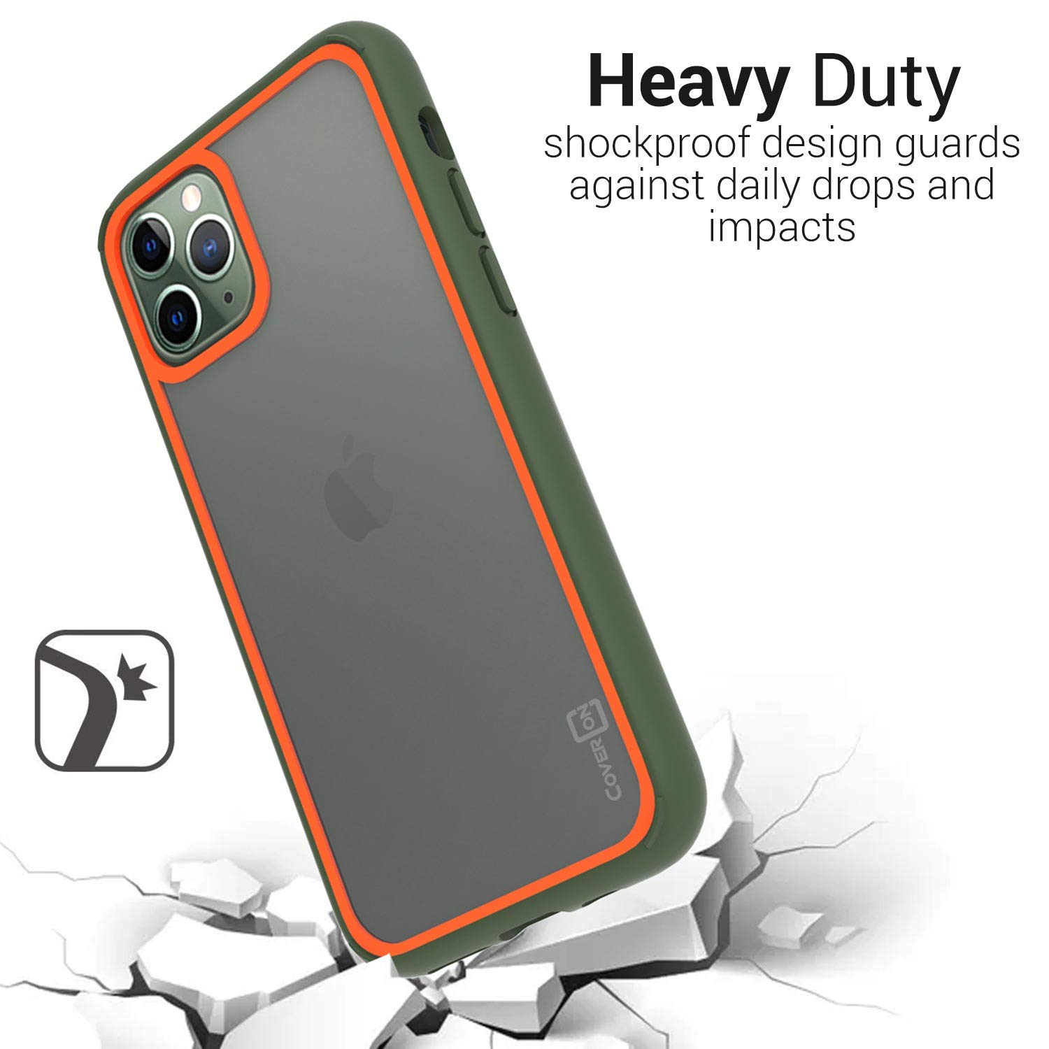 CoverON Unity Series Clear iPhone 11 Pro Max Case - Shockproof Protective Cover with Green & Orange Accents | Perfect for Everyday Use, Outdoor Activities & Travel Protection