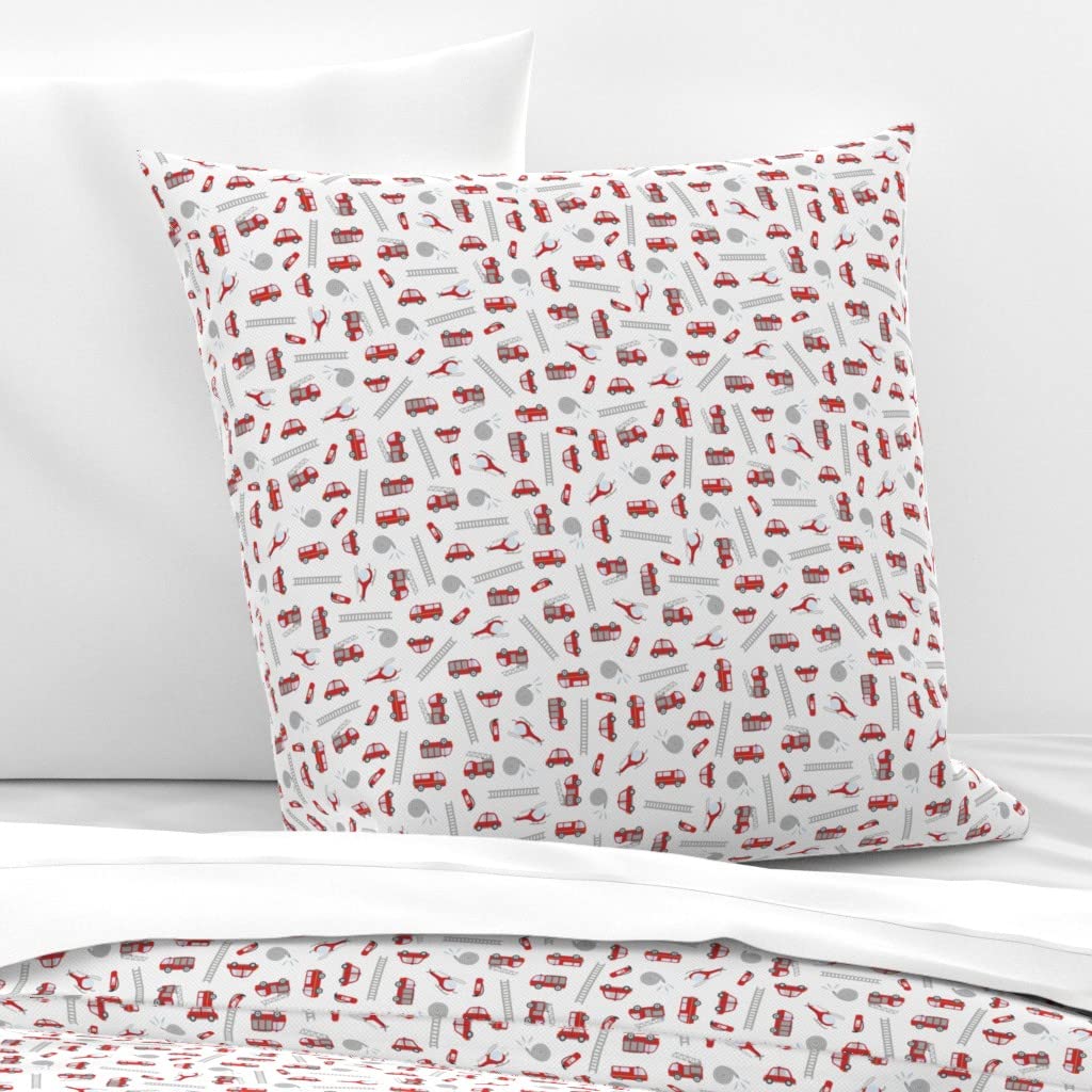 Custom Fireman Fire Truck Print Cotton Sateen Euro Sham - Nursery Decor for Baby Boys | Soft Bedding for Cribs, Toddler Rooms & Kids' Bedrooms