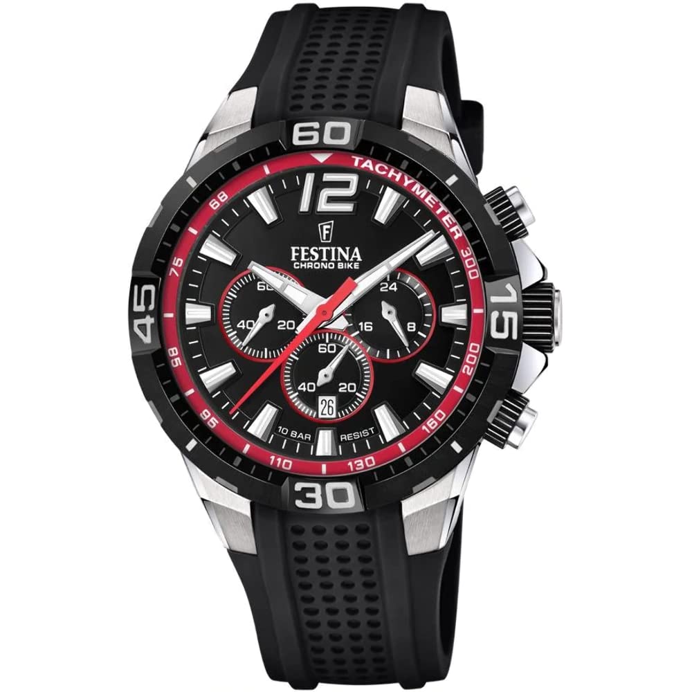 Festina F20523/3 Men's Black Chronograph Sports Watch with Date Display - Waterproof Bike Riding Watch for Cycling, Running & Outdoor Activities