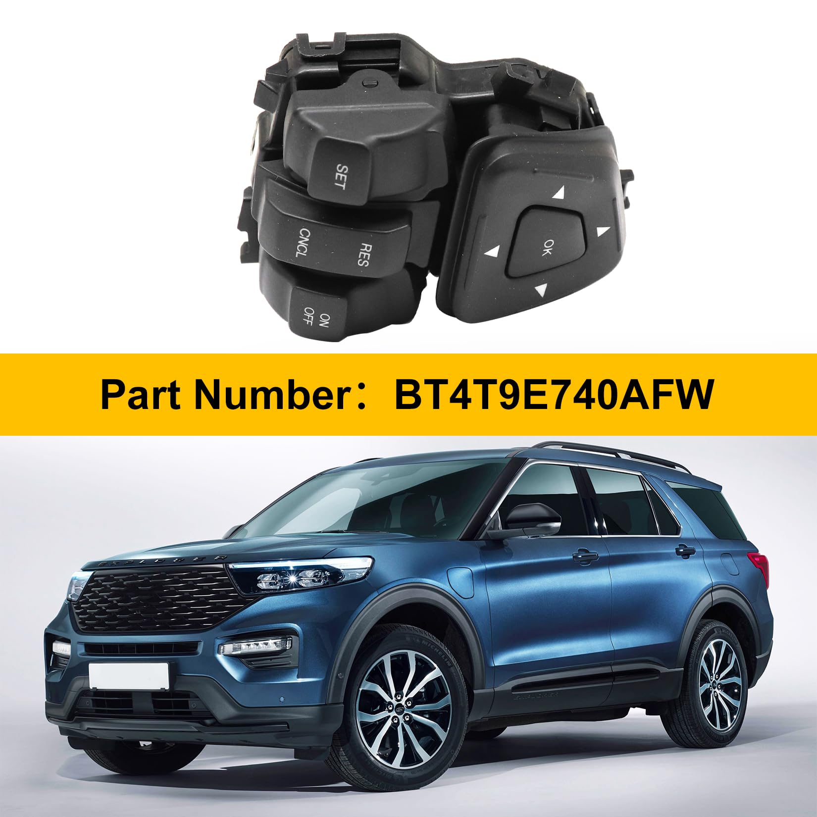 FZJDSD 1PC Car Steering Wheel Switch Compatible with Ford Edge Explorer Flex 2011-2019 - Replacement for BT4T9E740AFW - Easy Installation for Enhanced Driving Control & Convenience