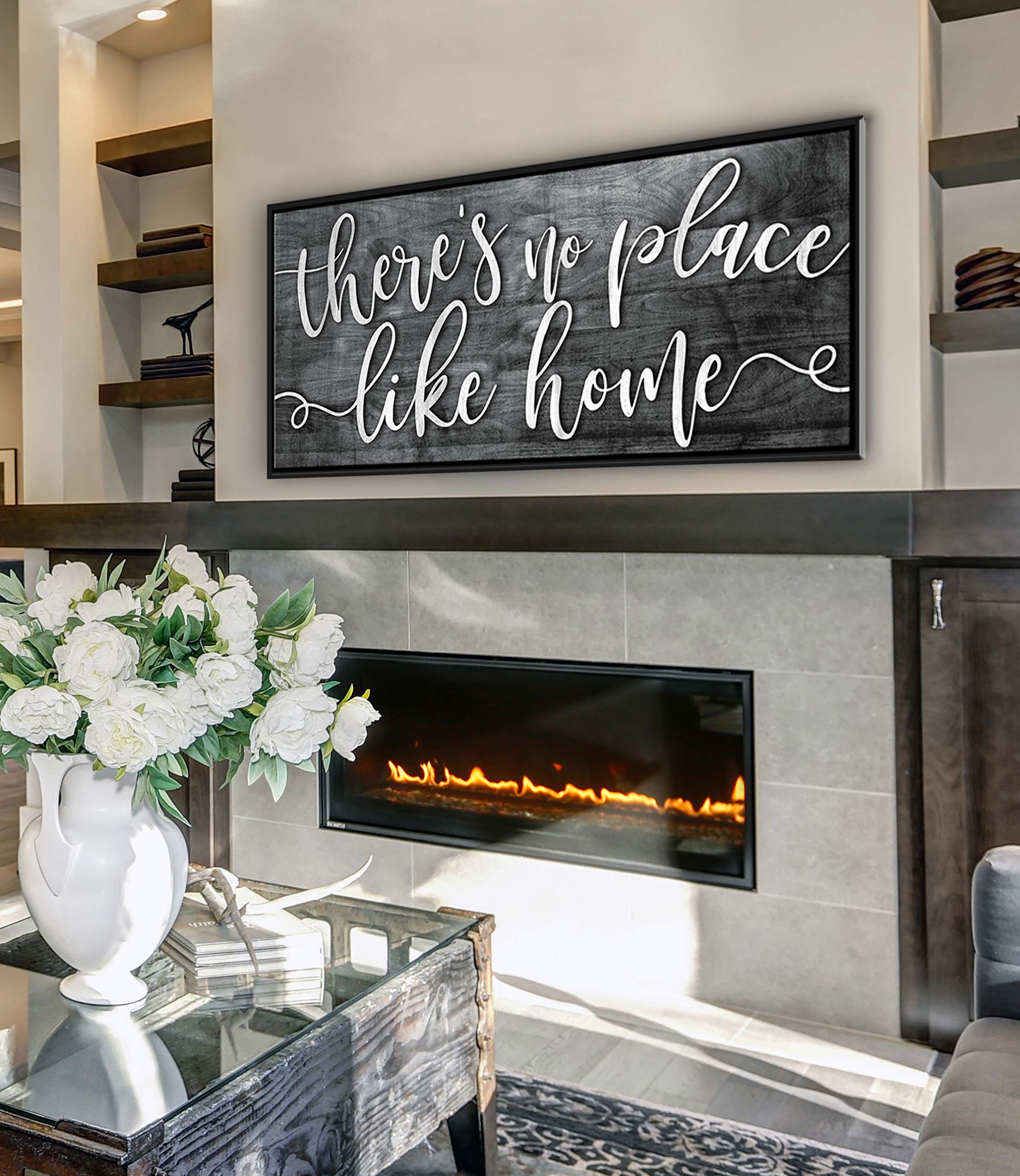 Rustic Home Wall Decor - Grey & Black Floating Frame 42x19 | Perfect for Living Room & Housewarming Gifts