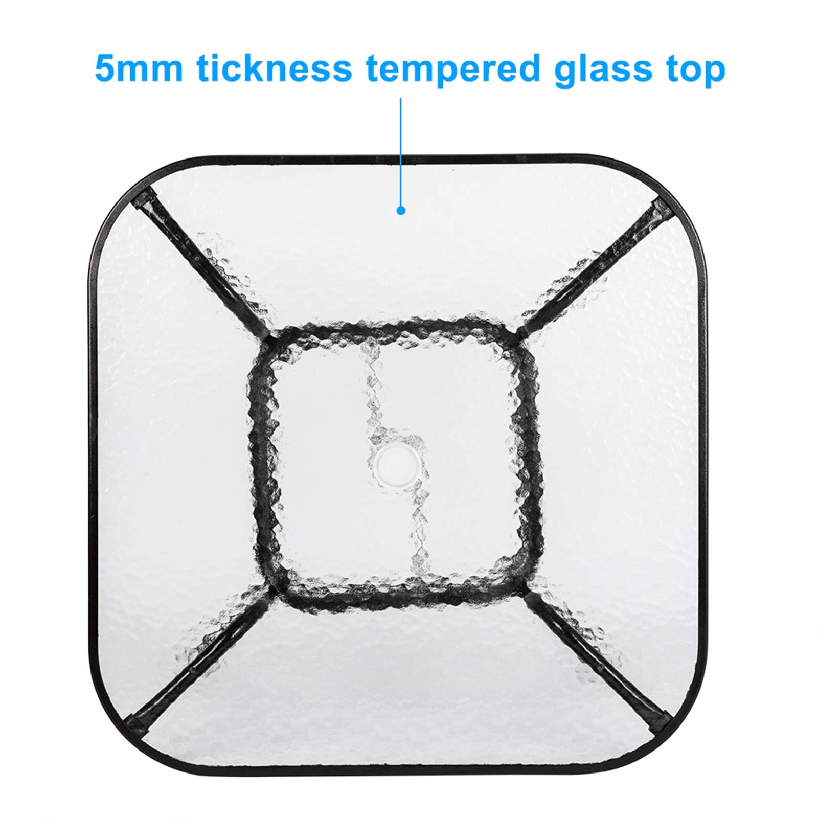 32 Inch Round Patio Glass Top Table with Umbrella Hole - Outdoor Bistro Dining Table, Metal Side Table for Backyard, Garden, Balcony - Durable Outdoor Furniture for Dining, Lounging & Entertaining