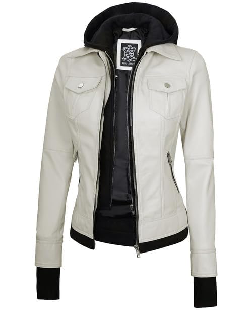 Tralee - Off White Hooded Leather Jacket