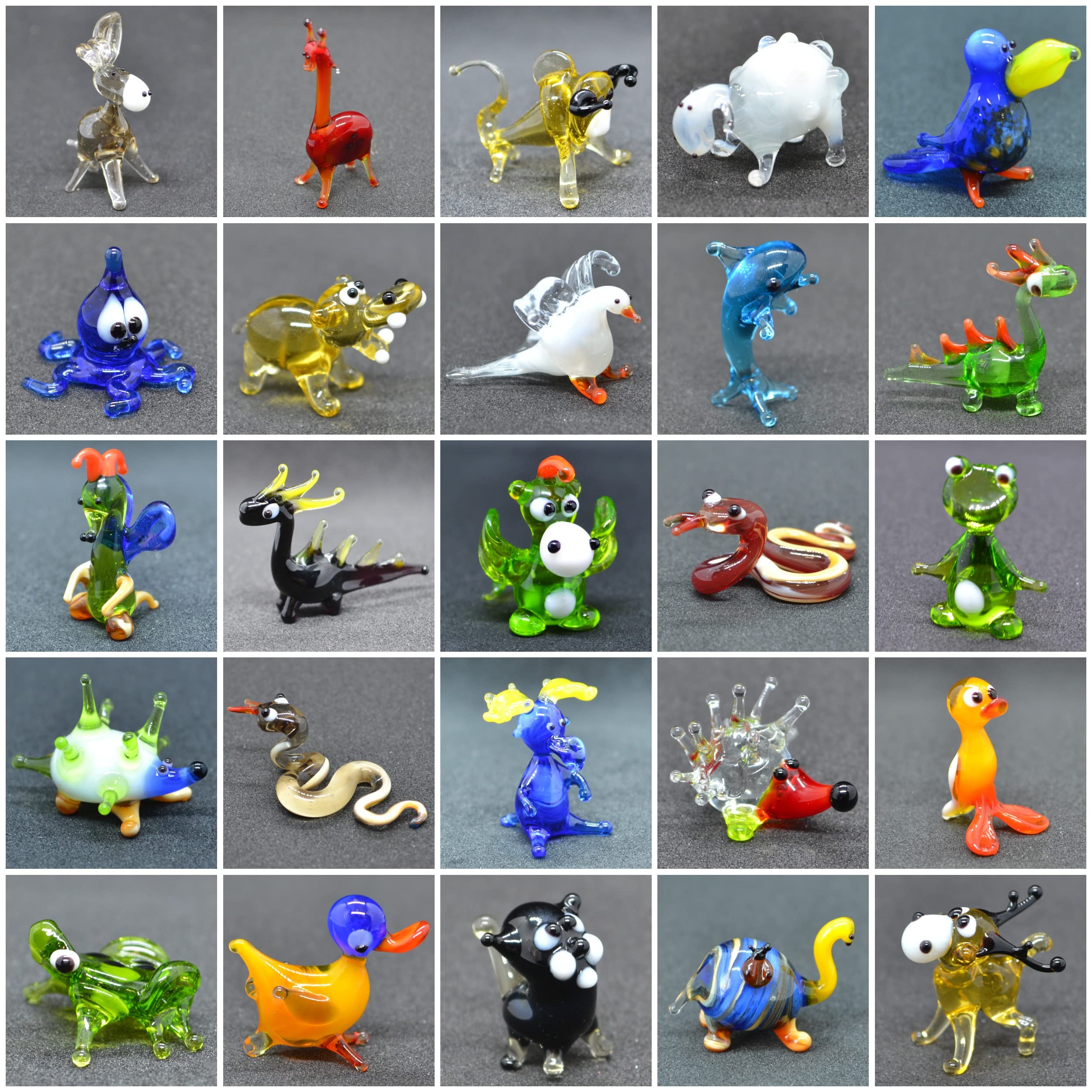 50-Piece Mini Glass Animal Figurines Set - 1 Inch Tiny Glass Animals for Home Decor, Party Favors & Collectibles - Perfect for Fairy Gardens, Terrariums & DIY Crafts