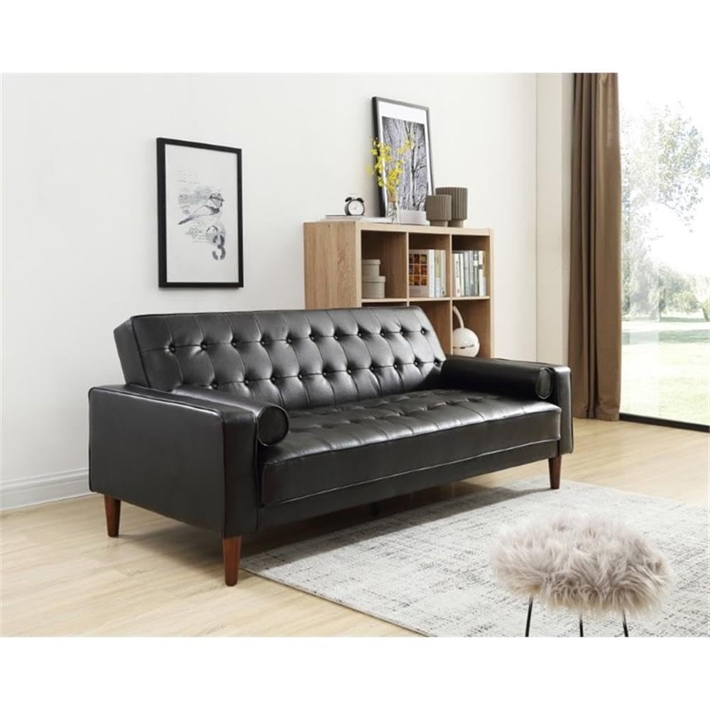 Glory Furniture Andrews Black Faux Leather Sleeper Sofa - Convertible Couch Bed for Small Spaces, Living Room & Guest Room