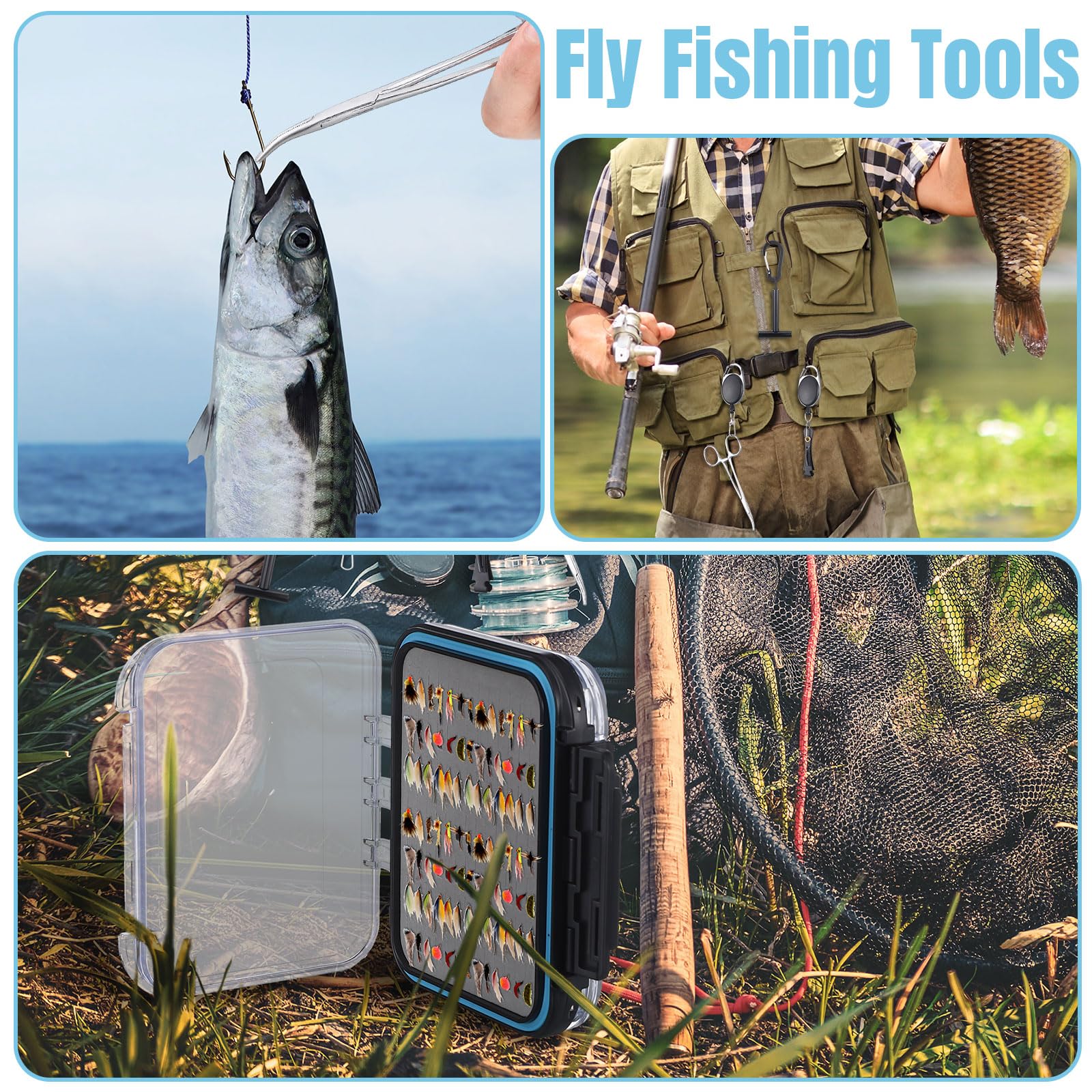Pickmesh 7-Piece Fly Fishing Tools Kit with Accessories - Includes Fly Fishing Box, Tippet Spool Holder, Nipper, 2 Zinger Retractors, Forceps & Lanyard | Perfect for Trout, Bass & Saltwater Fly Fishing