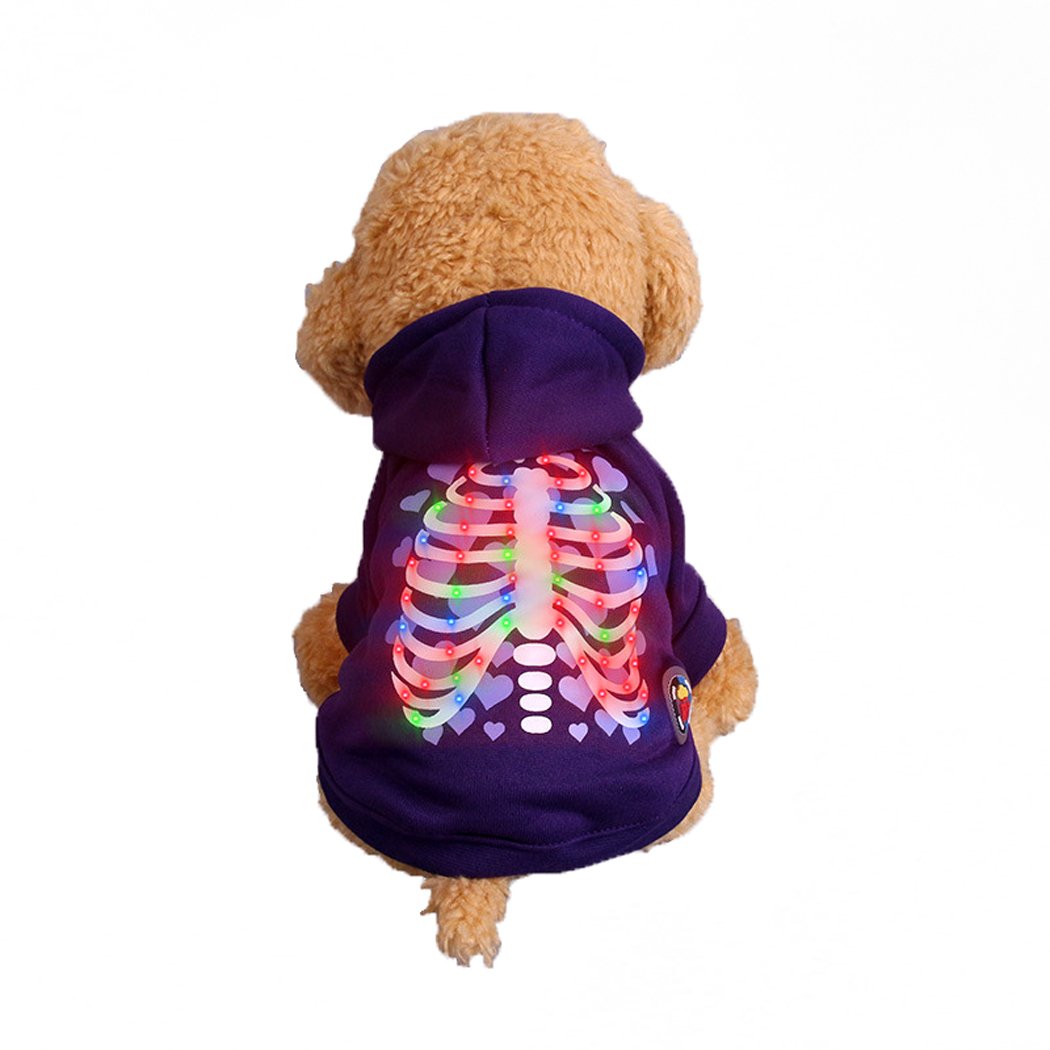 Glow in The Dark Pet Costume for Dogs - Purple Heart Rib Style Halloween Outfit | Reflective Dog Clothes for Nighttime Safety & Fun | Perfect for Halloween Parties, Night Walks & Pet Events