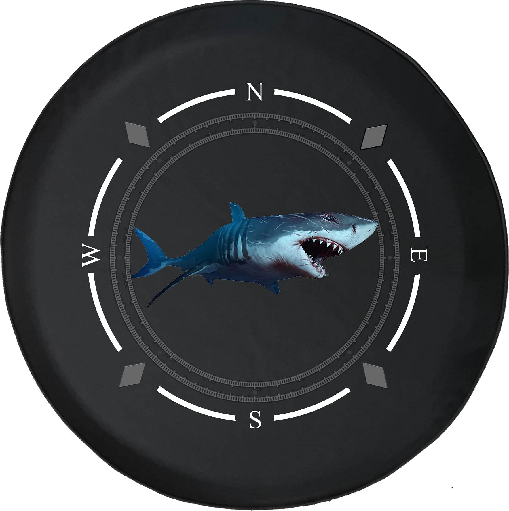 Premium American Unlimited Spare Tire Cover with Compass & Shark Attack Design - Universal Fit for SUV, Trailer, RV & Most Vehicles - Durable Wheel Protection for Off-Road Adventures & Camping Trips