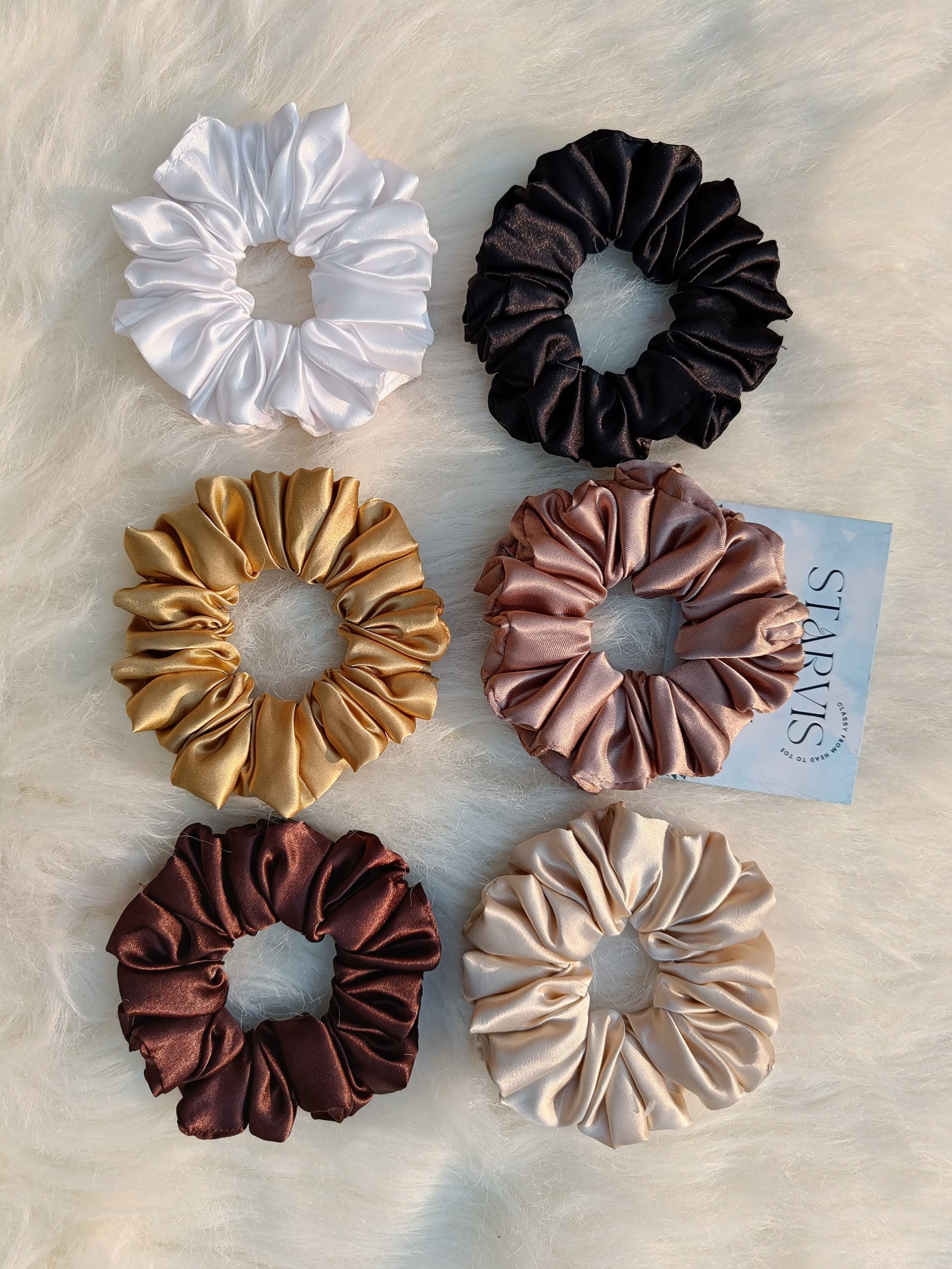 Premium 6-Pack Large XL Satin Silk Scrunchies - Soft Fluffy Nude Color Hair Ties for Women & Girls | Anti-Hair Breakage Silk Scrunchie Set | Perfect Gift for Mom, Sister, Birthday & Everyday Hair Accessories (Office, Gym, Wedding, Sleep)