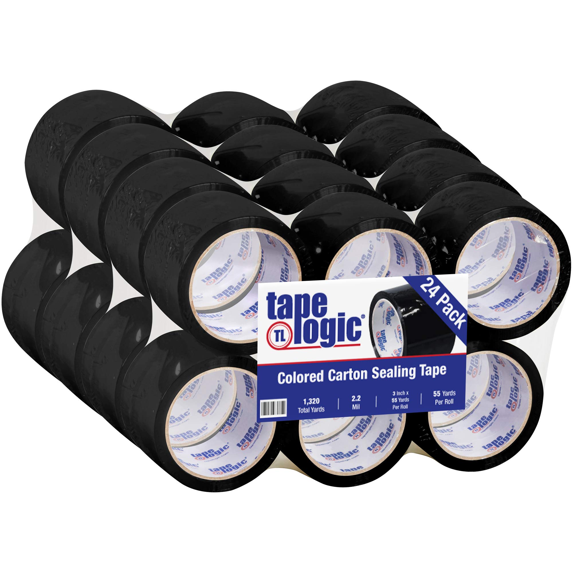 Tape Logic 3 Inch x 55 Yards Heavy Duty Black Packing Tape - 2.2 Mil Thick, 24 Rolls Bulk Pack - Ideal for Shipping Boxes, Moving Supplies, Warehouse Packaging & Color Coding Organization