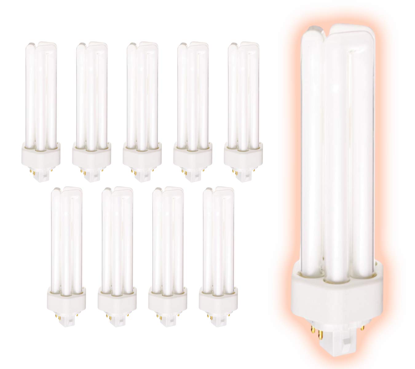 42W CFL Light Bulbs 4-Pin GX24Q-4 Base 5000K Daylight 3200 Lumens High Output Triple Tube Compact Fluorescent Plug-in Bulbs - 10 Pack by GoodBulb - Perfect for Car Dealerships, Retail Stores, Warehouse and Office Lighting