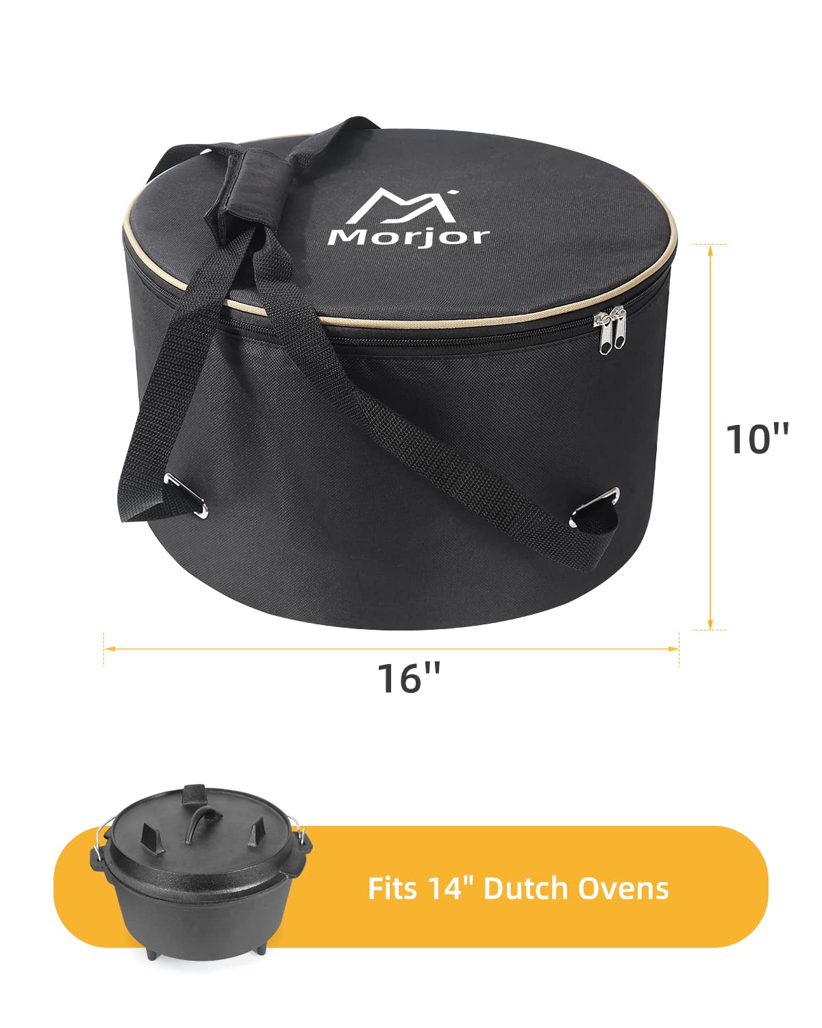 14 Inch Dutch Oven Bag with Reinforced Crossed Straps & 2 Storage Pockets - Heavy Duty Carrying Case for Camping, Picnics & Outdoor Cooking Accessories