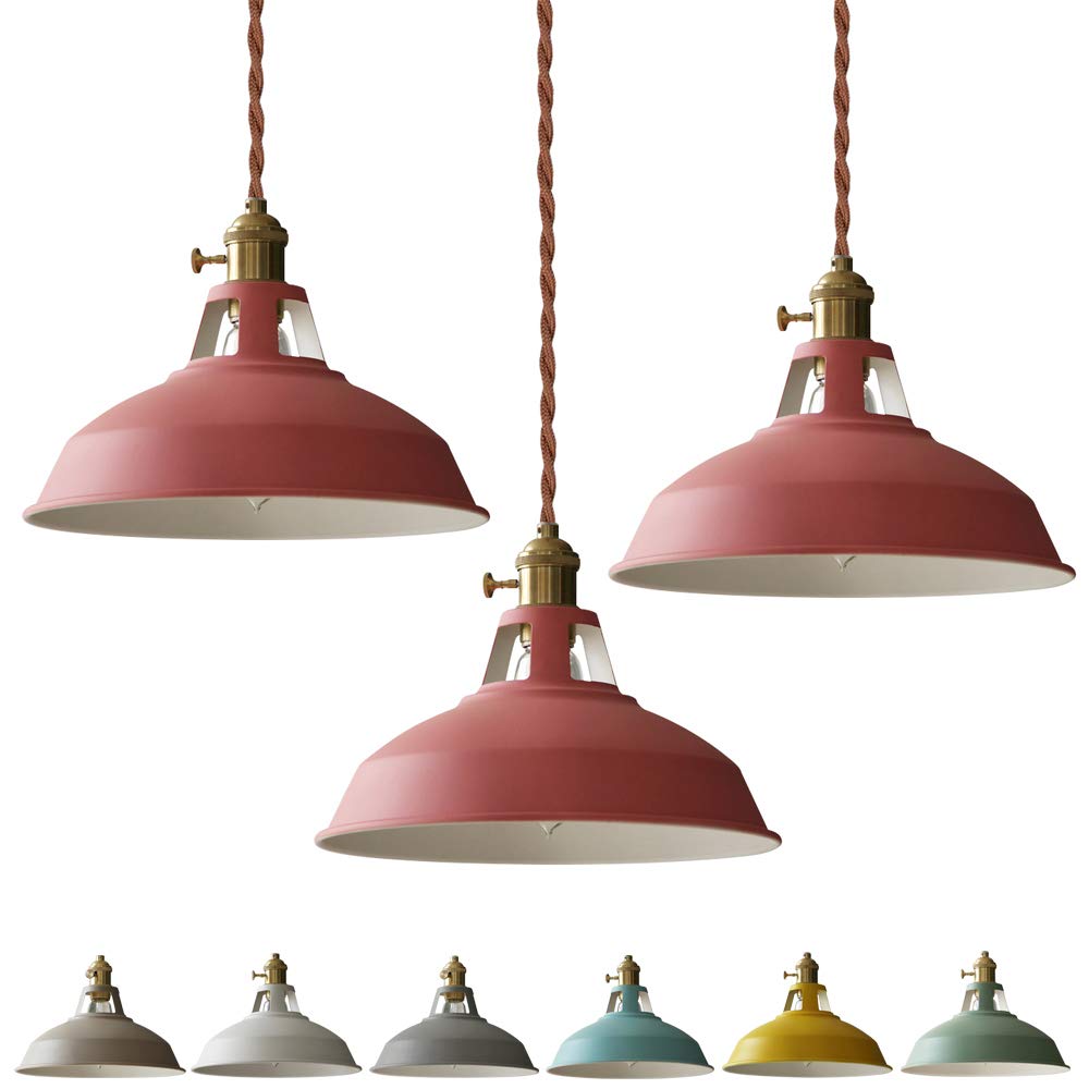 Iron Pendant Light - Juno-Style Track Lighting with 3.9ft Cord, Macaron Red & Pink Lampshades, 3-Light Adjustable Hanging Fixture for Dining Room, Kitchen Island & Bedroom Decor