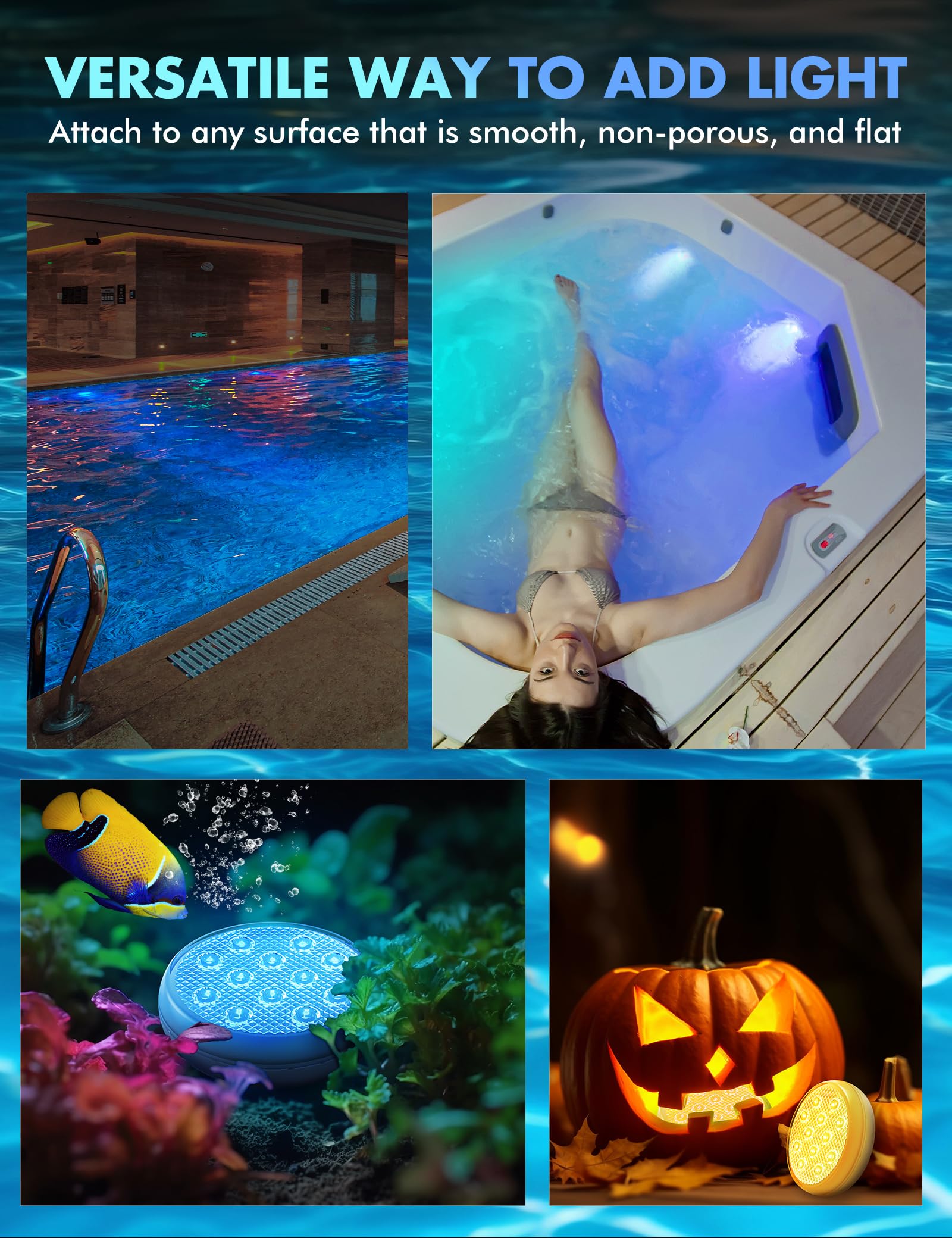 Submersible LED Pool Lights with Remote Control - 16 Color Changing Underwater Lights, IP68 Waterproof, Rechargeable Battery, Magnetic & Suction Cup Mounts - Perfect for Hot Tubs, Bathtubs, Aquariums & Outdoor Pools (6 Pack)