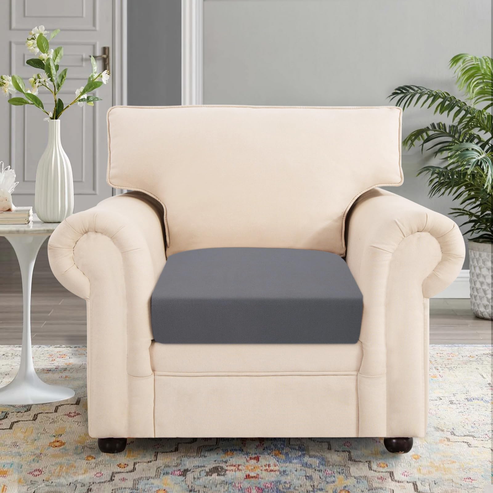 Stretch Sofa Couch Covers Replacement - Elastic Slipcovers for Furniture Protection - Soft Fabric Seat Covers with Elastic Bottom (Small, Gray) - Perfect for Living Room, Bedroom & Home Decor
