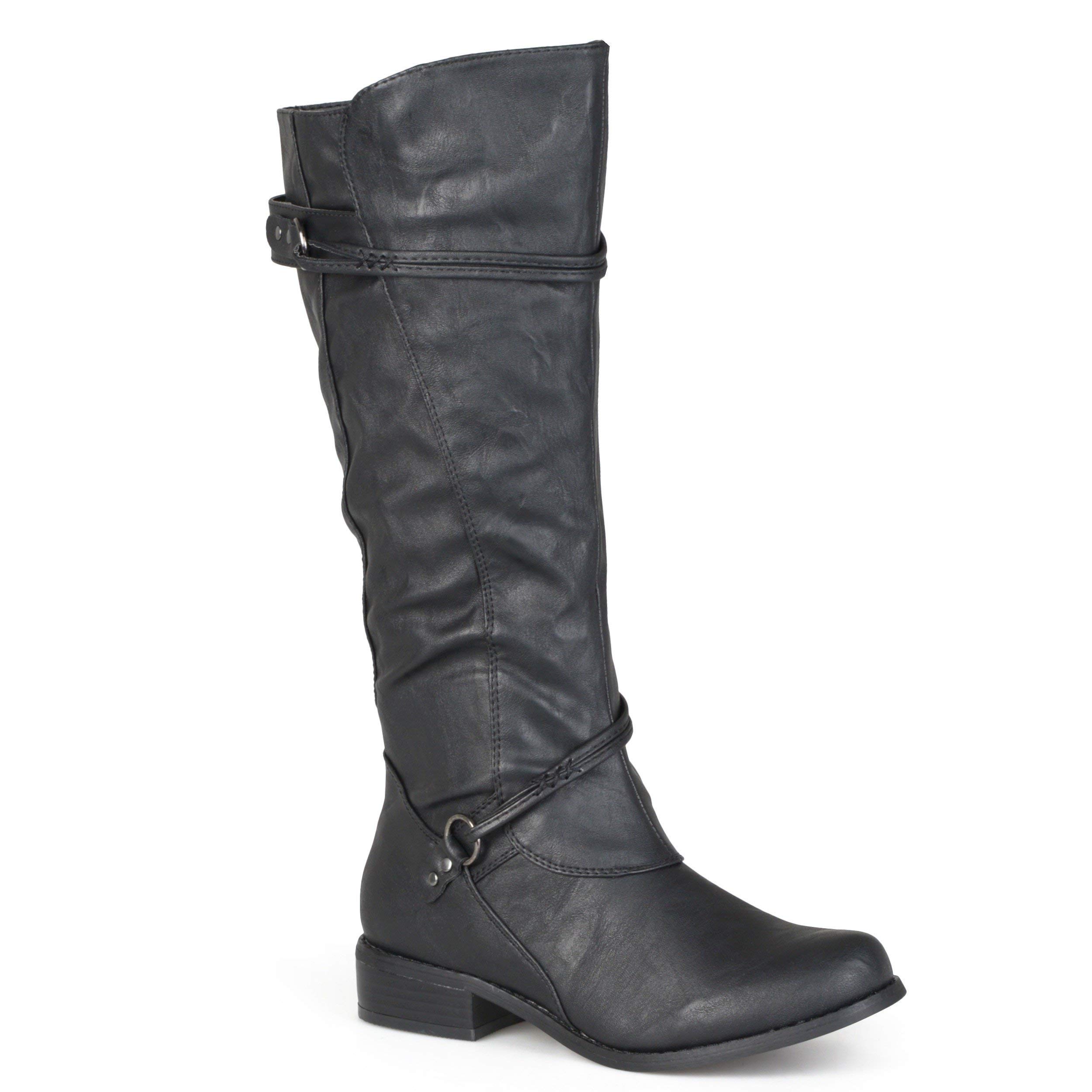 Journee Collection Women's Harley Knee-High Riding Boots - Ankle Strap & Buckle Design, Regular & Wide Calf Options, Grey Size 10 (Medium Width/Wide Calf) - Perfect for Equestrian, Casual Wear & Winter Fashion