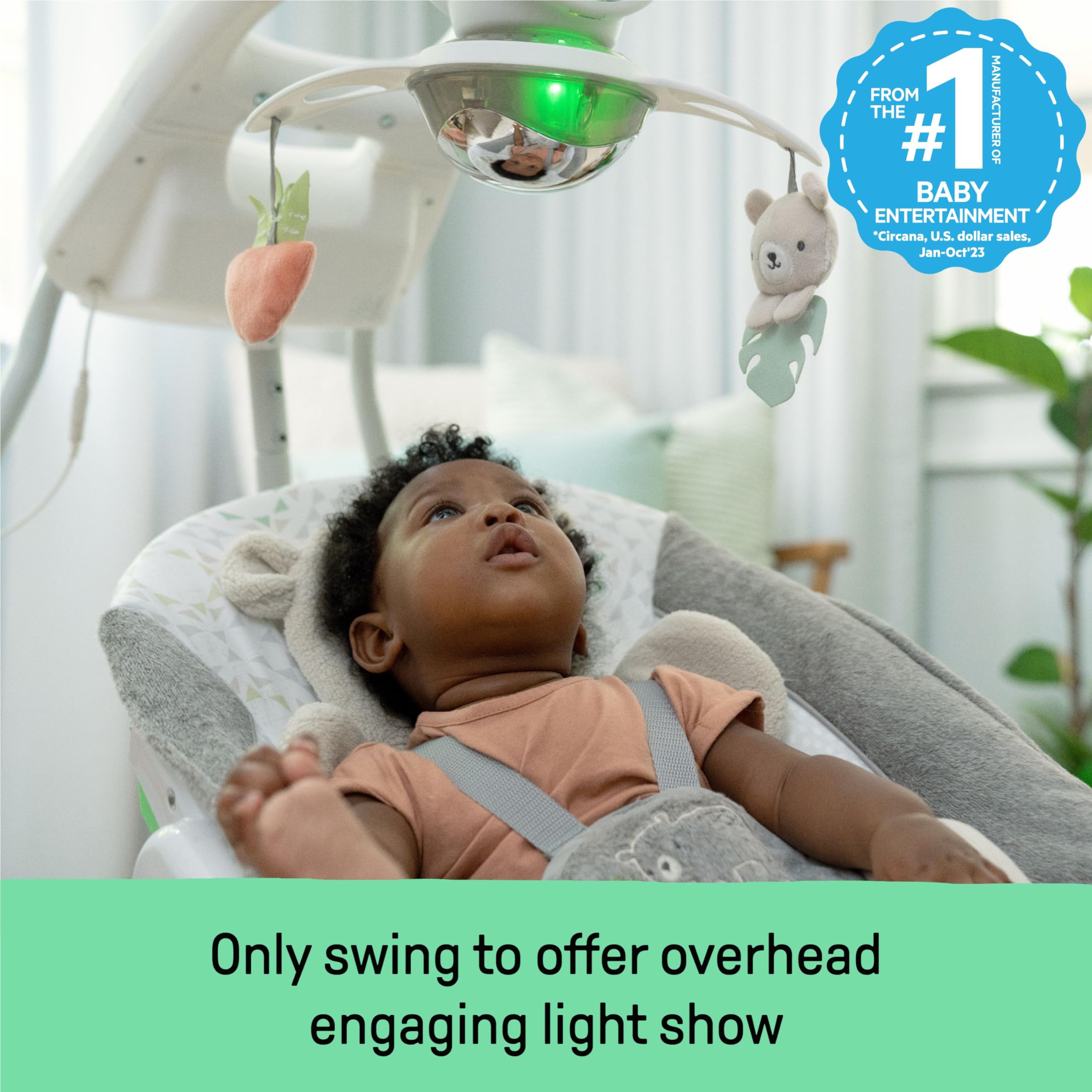 Ingenuity InLighten Soothing Swing & Rocker - Vibrating Baby Seat with Soothing Sounds & Lights for Newborns & Infants - Perfect for Nursery, Bedroom & Playtime (Nate)