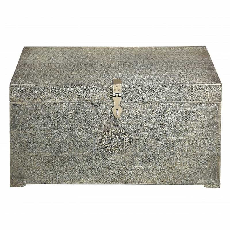 Antique Brass Embossed Storage Trunk - Vintage Palace Style Jewelry Box & Home Decor Organizer - Perfect for Jewelry Storage, Home Decor, and Gift Giving