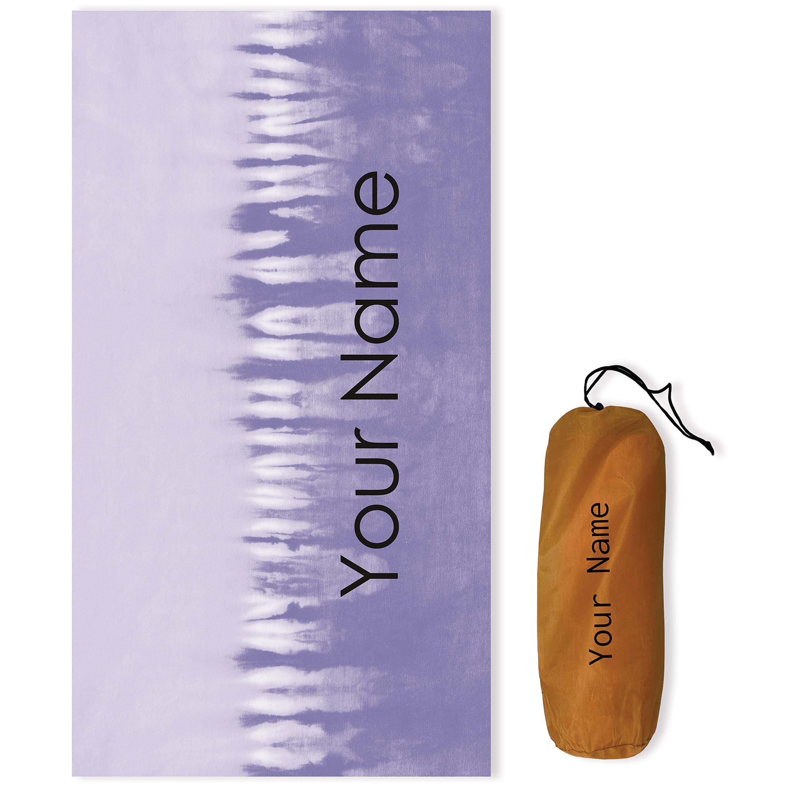 Custom Personalized Beach Towel 60x30 Inch - Soft Lightweight Microfiber Swim Towel with Name/Initials - Great for Pool, Travel & Beach - Gift for Women & Kids (Purple Tie Dye Pattern)