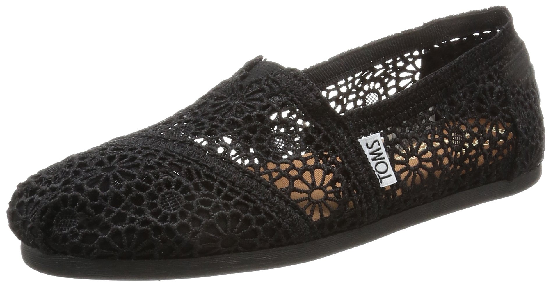 TOMS Women's Black Moroccan Crochet Classic Slip-On Shoes - Size 7 | Comfortable & Stylish Casual Loafers for Everyday Wear, Travel & Boho Fashion Outfits