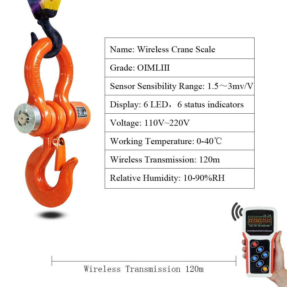 MXBAOHENG 3T Wireless Digital Crane Scale with Remote Control - 3000kg/6600lb Capacity, Rechargeable Hanging Scale for Construction, Shipping, and Industrial Weighing