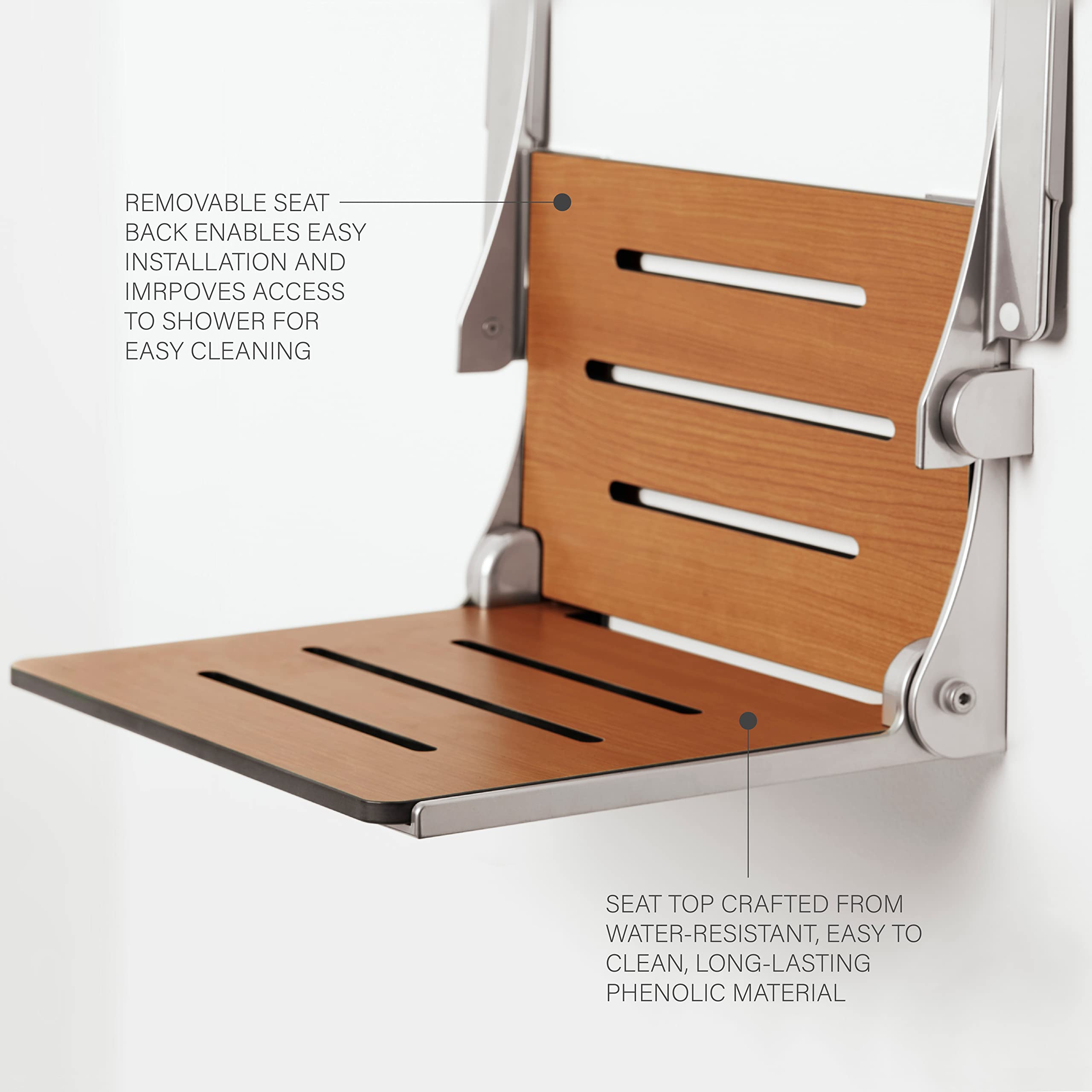 Premium Teak Folding Shower Bench with Arms - Wall Mounted Chrome Frame for Bathroom Safety & Comfort - Ideal for Elderly, Disabled & Spa Relaxation