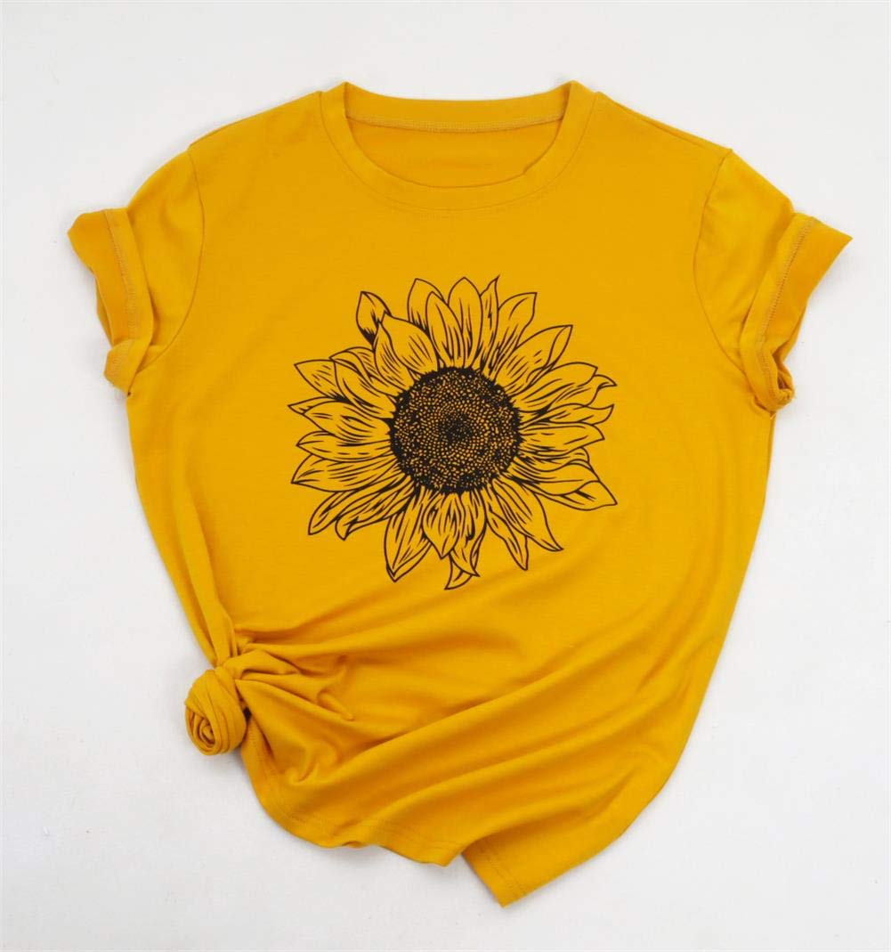 Women's Summer Sunflower Graphic T-Shirt - Cute Floral Loose Fit Crew Neck Short Sleeve Casual Top for Beach, Vacation & Everyday Wear