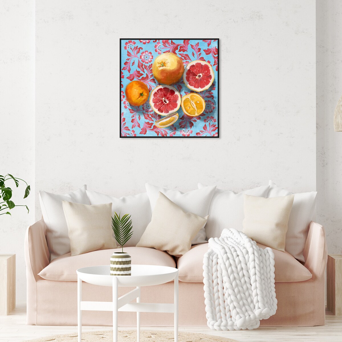 Tropical Citrus Still Life Blue Framed Canvas Wall Art Print - Kitchen Decor, Cabin & Lodge Decor - Perfect for Home, Office & Dining Room