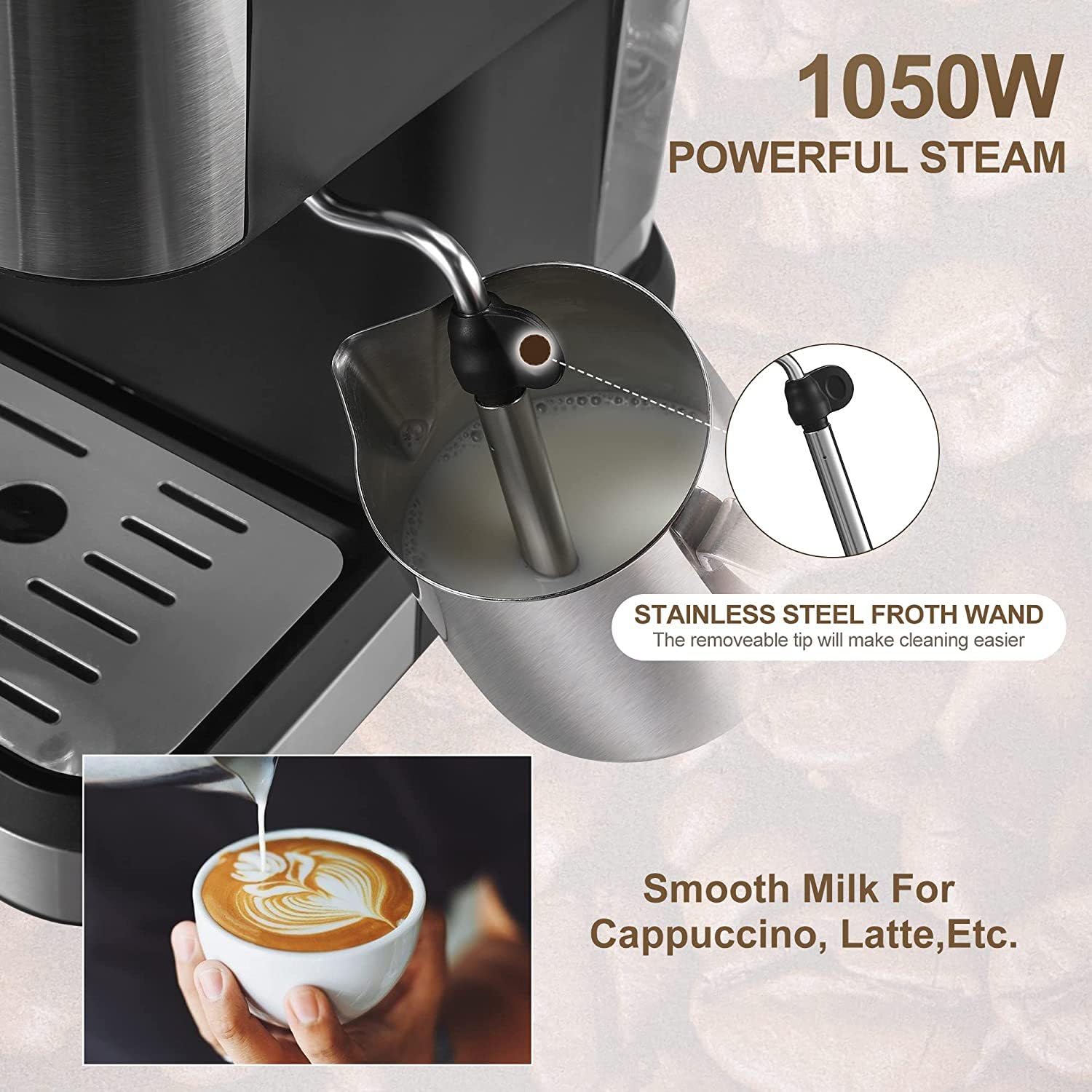 Professional Espresso Machine with Milk Frother - 50oz Removable Water Tank for Cappuccino & Latte - Perfect Gift for Coffee Lovers, Dad & Mom - Ideal for Home, Office & Coffee Shops