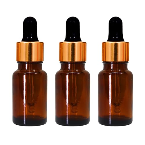 30ml Amber Glass Bottle with Dropper & Gold Ring - Leak Proof Refillable Essential Oil Container for DIY Perfumes, Aromatherapy & Travel - Set of 2