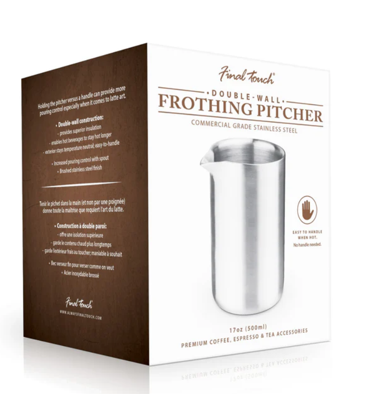 Premium Stainless Steel Double Wall Frothing Pitcher for Latte & Cappuccino - Heat Insulated Milk Frother for Barista & Home Coffee Brewing - Perfect for Espresso Machines & Coffee Shops