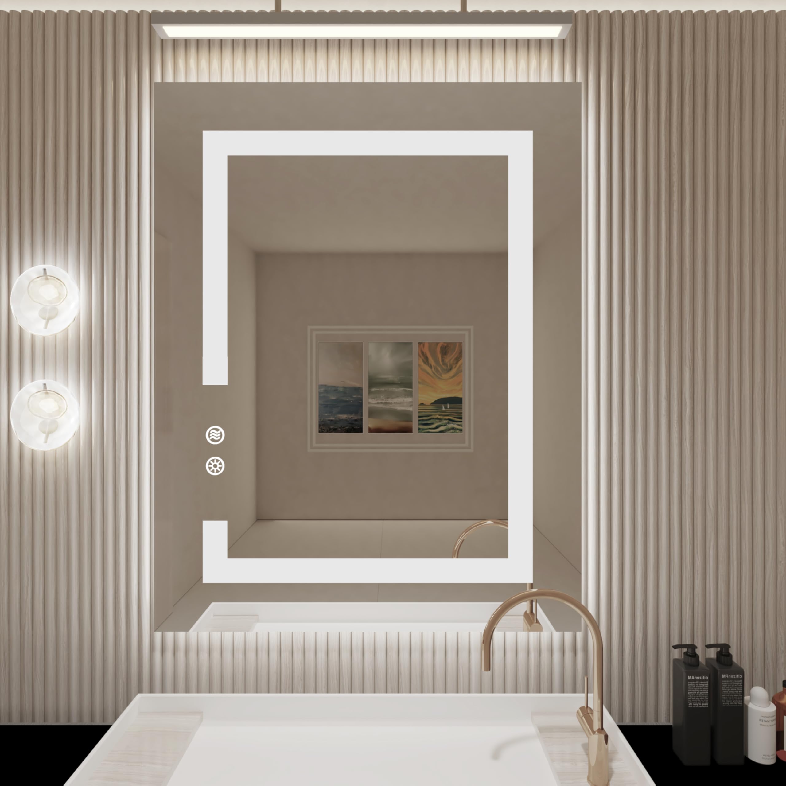 32 x 24 Inch LED Bathroom Vanity Mirror with Dimmable 3-Color Lighting - Wall Mounted Anti-Fog Makeup Mirror with Touch Switch (Front & Backlit) - Perfect for Home Bathroom, Dressing Room and Professional Salon Use