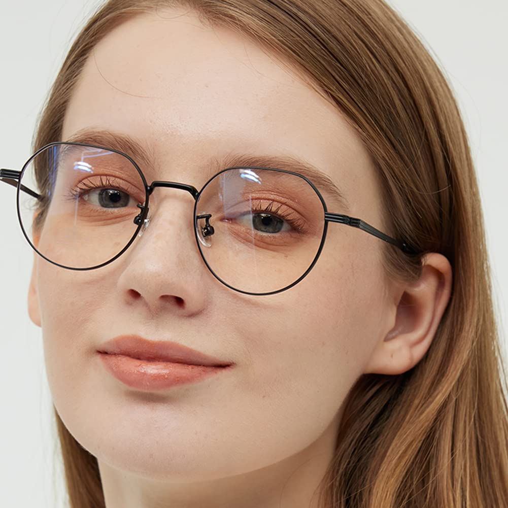 Women's Titanium Blue Light Blocking Reading Glasses - HD Anti-Radiation Presbyopic Glasses with 1.56 Aspheric Resin Lens +1.0 to +3.0 Diopter, Lightweight Oversized Frame for Computer Work & Screen Time